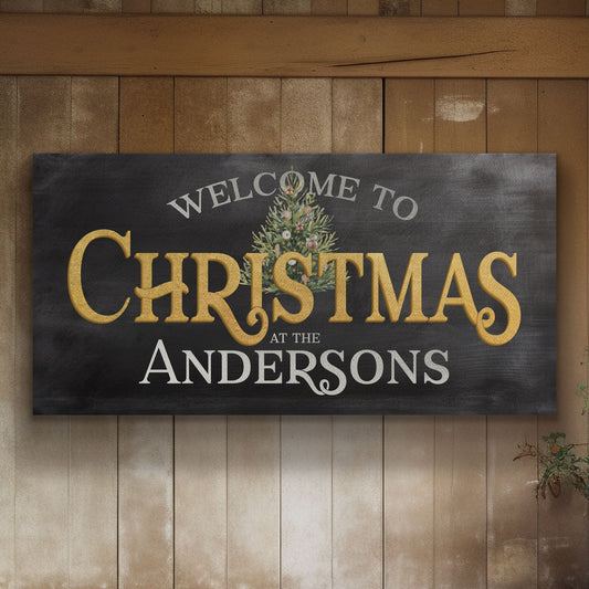 Welcome to Christmas At the Sign Custom Family Name Old Fashioned Farmhouse Christmas Personalised Rustic Santa Christmas Decor Canvas Art