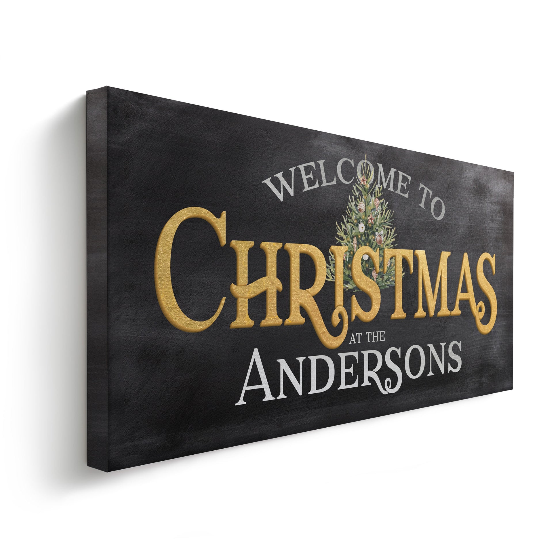 Welcome to Christmas At the Sign Custom Family Name Old Fashioned Farmhouse Christmas Personalised Rustic Santa Christmas Decor Canvas Art