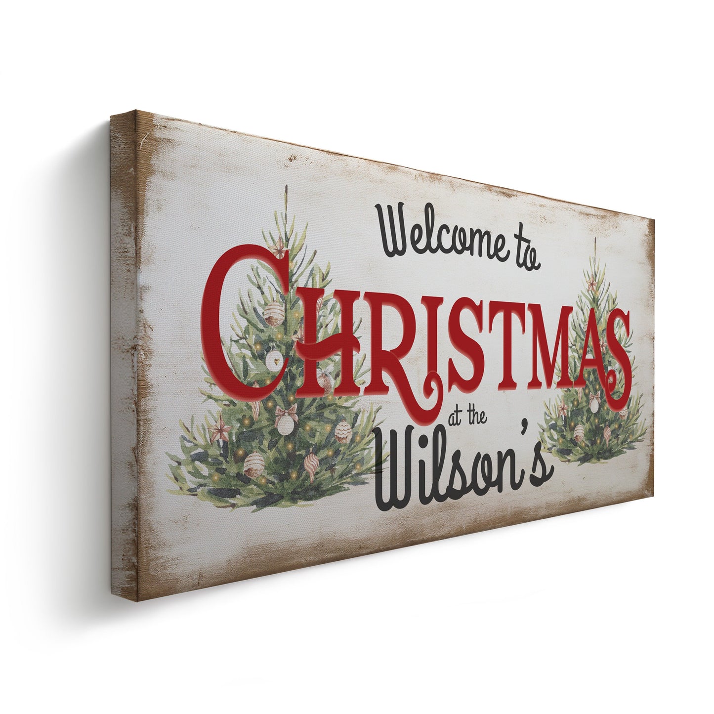 Welcome to Christmas At the Sign Custom Family Name Old Fashioned Farmhouse Christmas Personalised Rustic Santa Christmas Decor Canvas Art