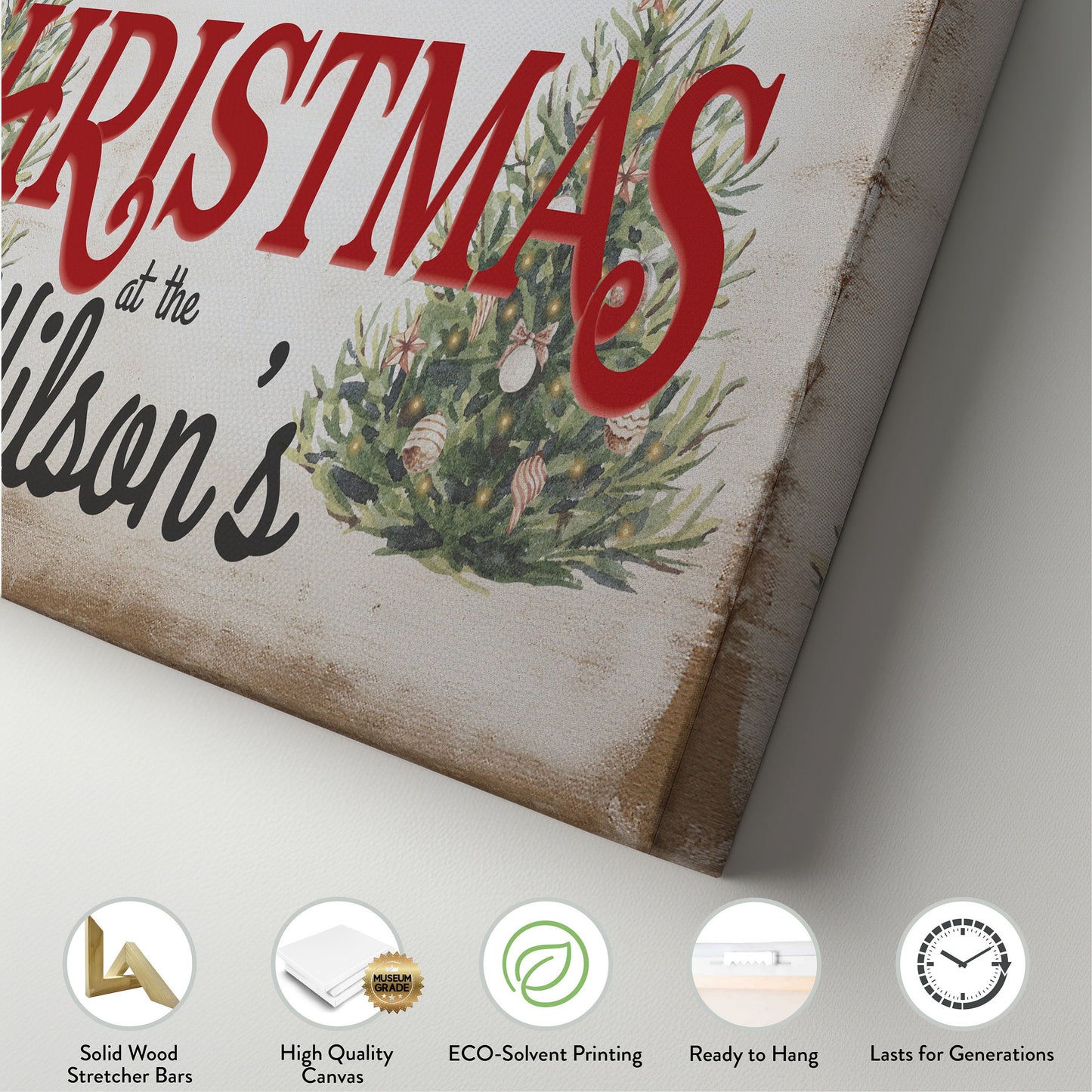 Welcome to Christmas At the Sign Custom Family Name Old Fashioned Farmhouse Christmas Personalised Rustic Santa Christmas Decor Canvas Art