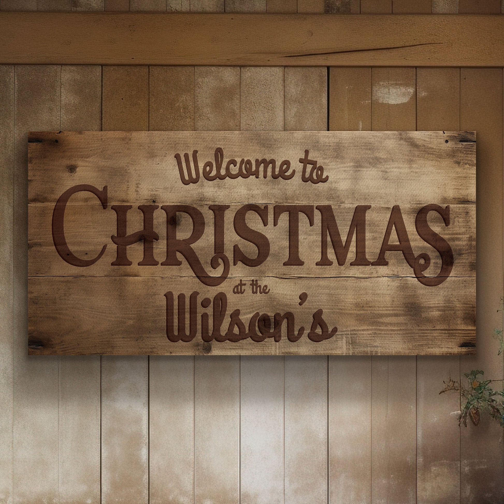 Welcome to Christmas At the Sign Custom Family Name Old Fashioned Farmhouse Christmas Personalised Rustic Santa Christmas Decor Canvas Art