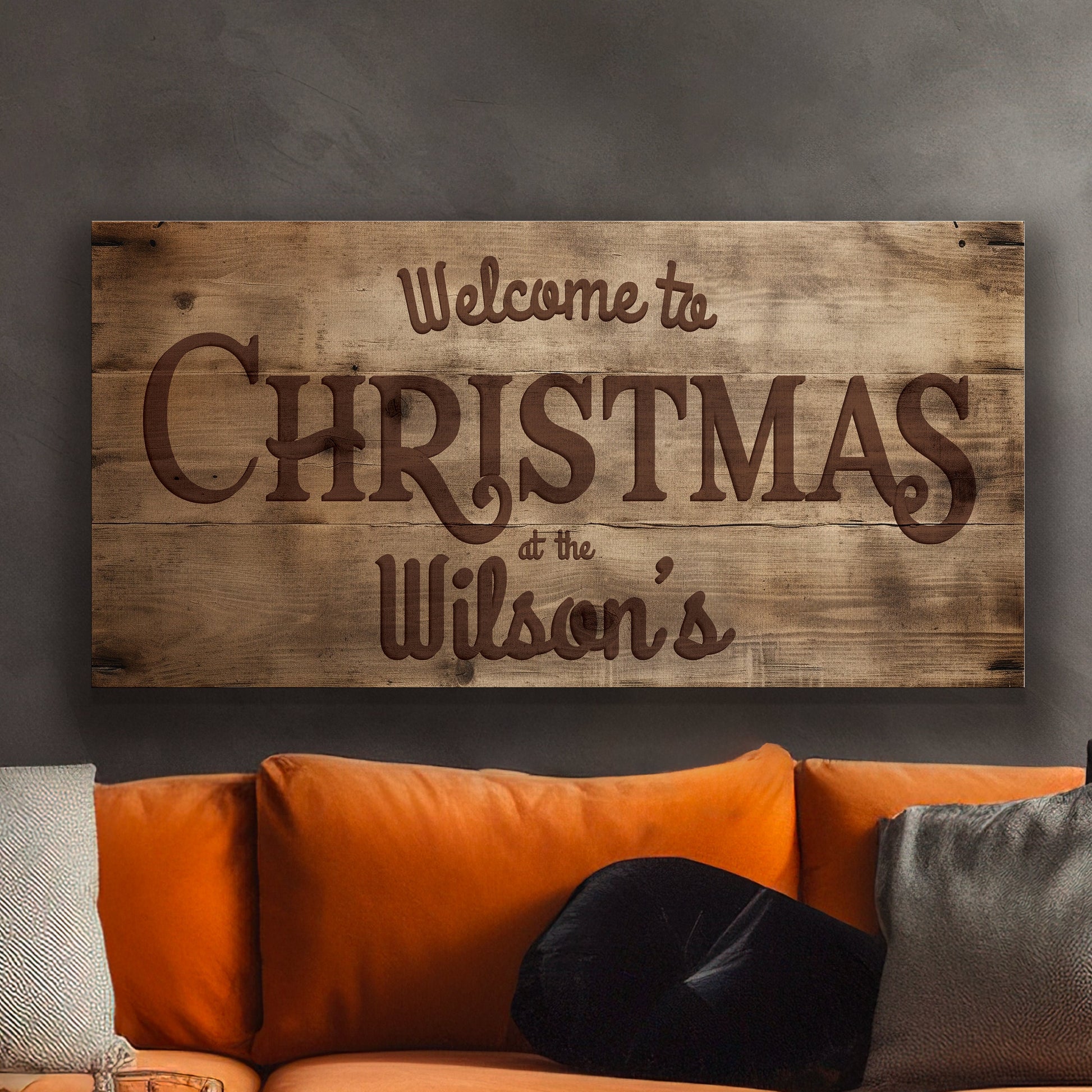 Welcome to Christmas At the Sign Custom Family Name Old Fashioned Farmhouse Christmas Personalised Rustic Santa Christmas Decor Canvas Art