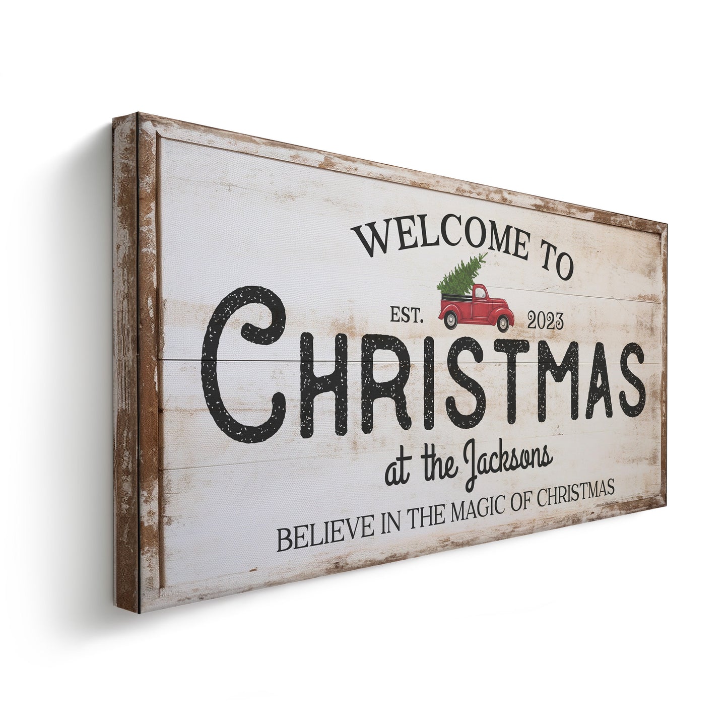 Welcome to Christmas At the Sign Custom Family Name Old Fashioned Farmhouse Christmas Personalised Rustic Santa Christmas Decor Canvas Art