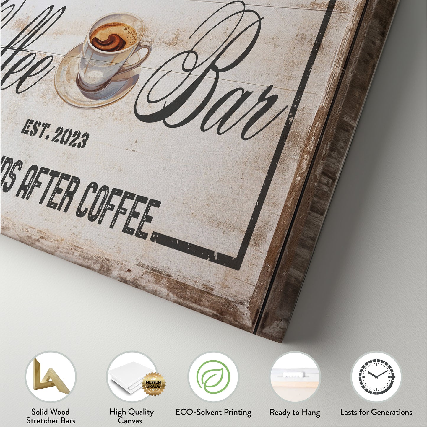 Coffee Bar Sign Rustic Coffee Station Bar Wall Art, Personalized Family Name Sign Custom Wall Art Kitchen, Custom Coffee Corner CANVAS Print