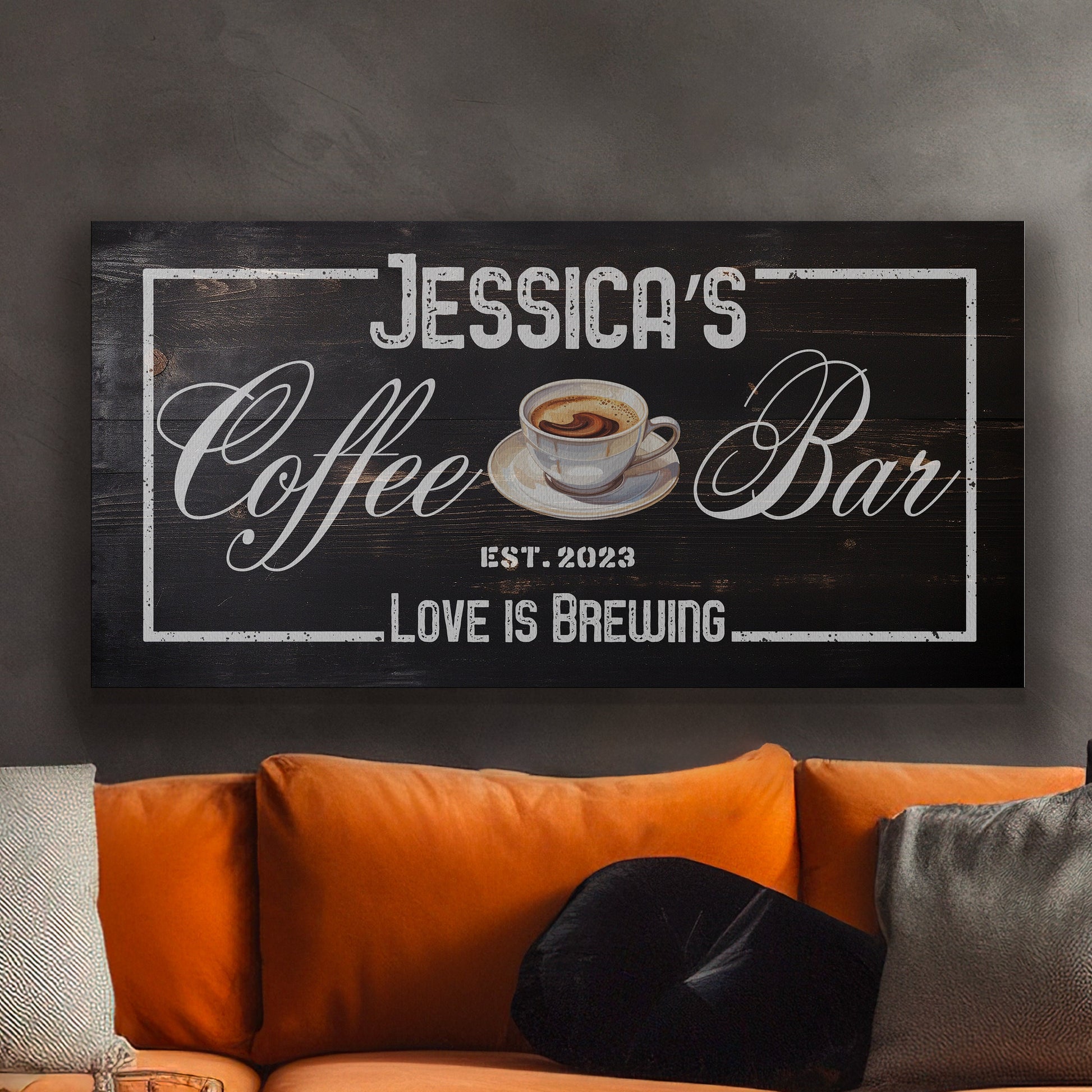 Coffee Bar Sign Rustic Coffee Station Bar Wall Art, Personalized Family Name Sign Custom Wall Art Kitchen, Custom Coffee Corner CANVAS Print