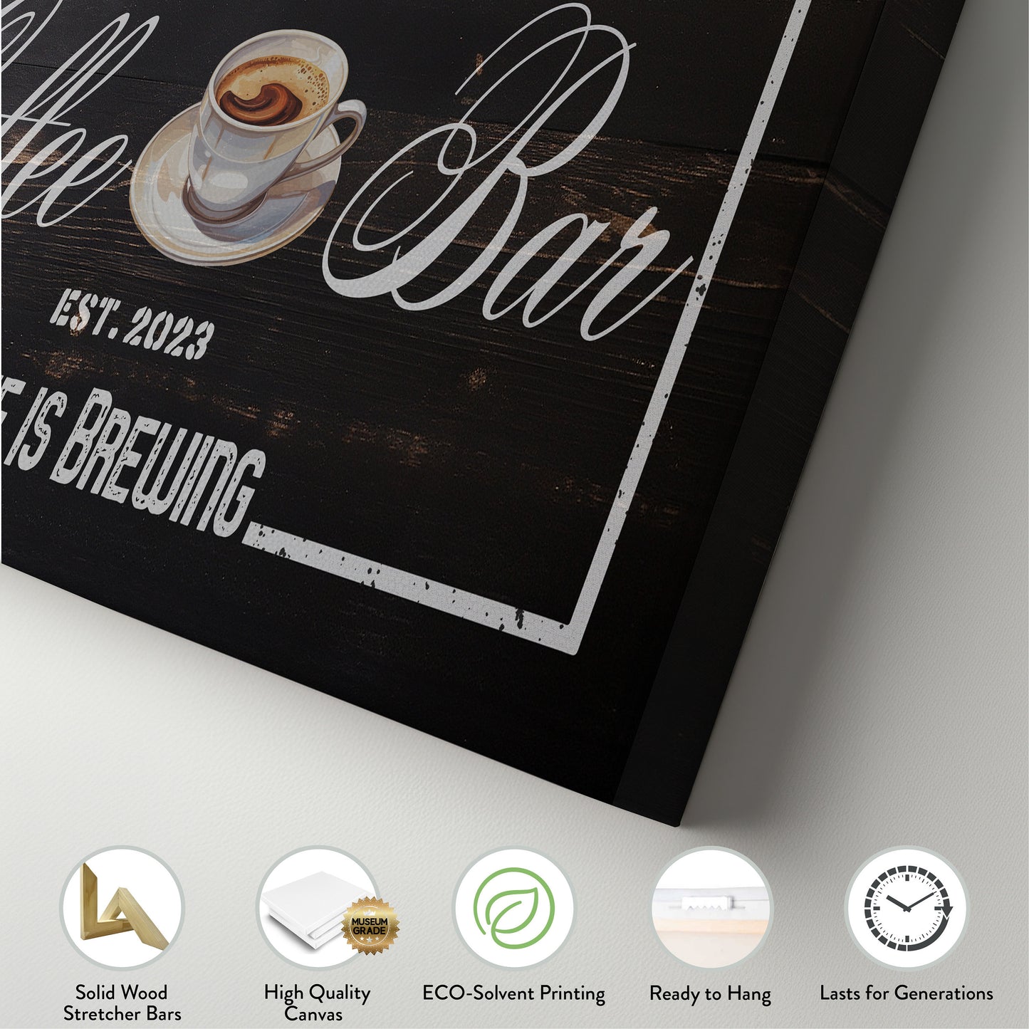 Coffee Bar Sign Rustic Coffee Station Bar Wall Art, Personalized Family Name Sign Custom Wall Art Kitchen, Custom Coffee Corner CANVAS Print