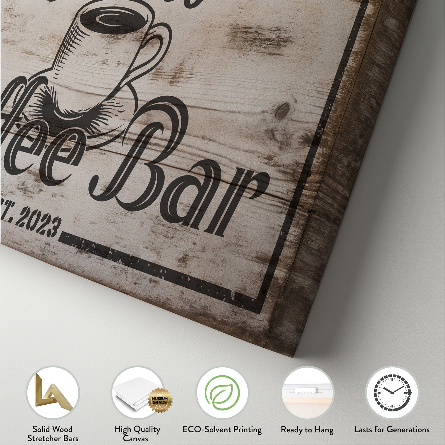 Coffee Bar Sign Rustic Coffee Station Bar Wall Art, Personalized Family Name Sign Custom Wall Art Kitchen, Custom Coffee Corner CANVAS Print