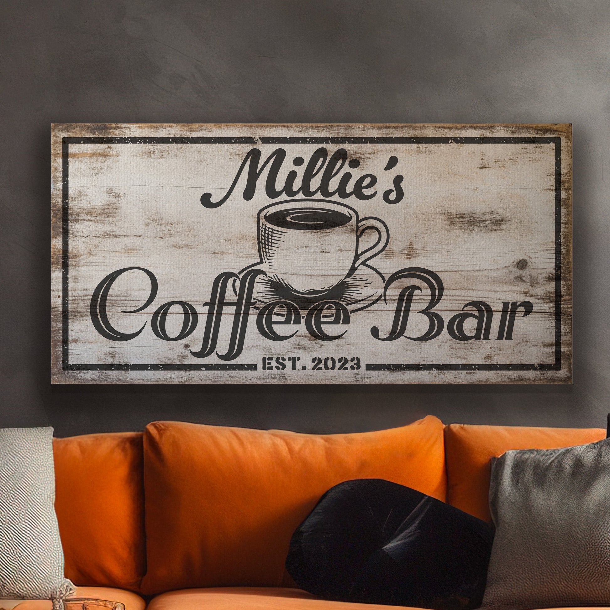 Coffee Bar Sign Rustic Coffee Station Bar Wall Art, Personalized Family Name Sign Custom Wall Art Kitchen, Custom Coffee Corner CANVAS Print