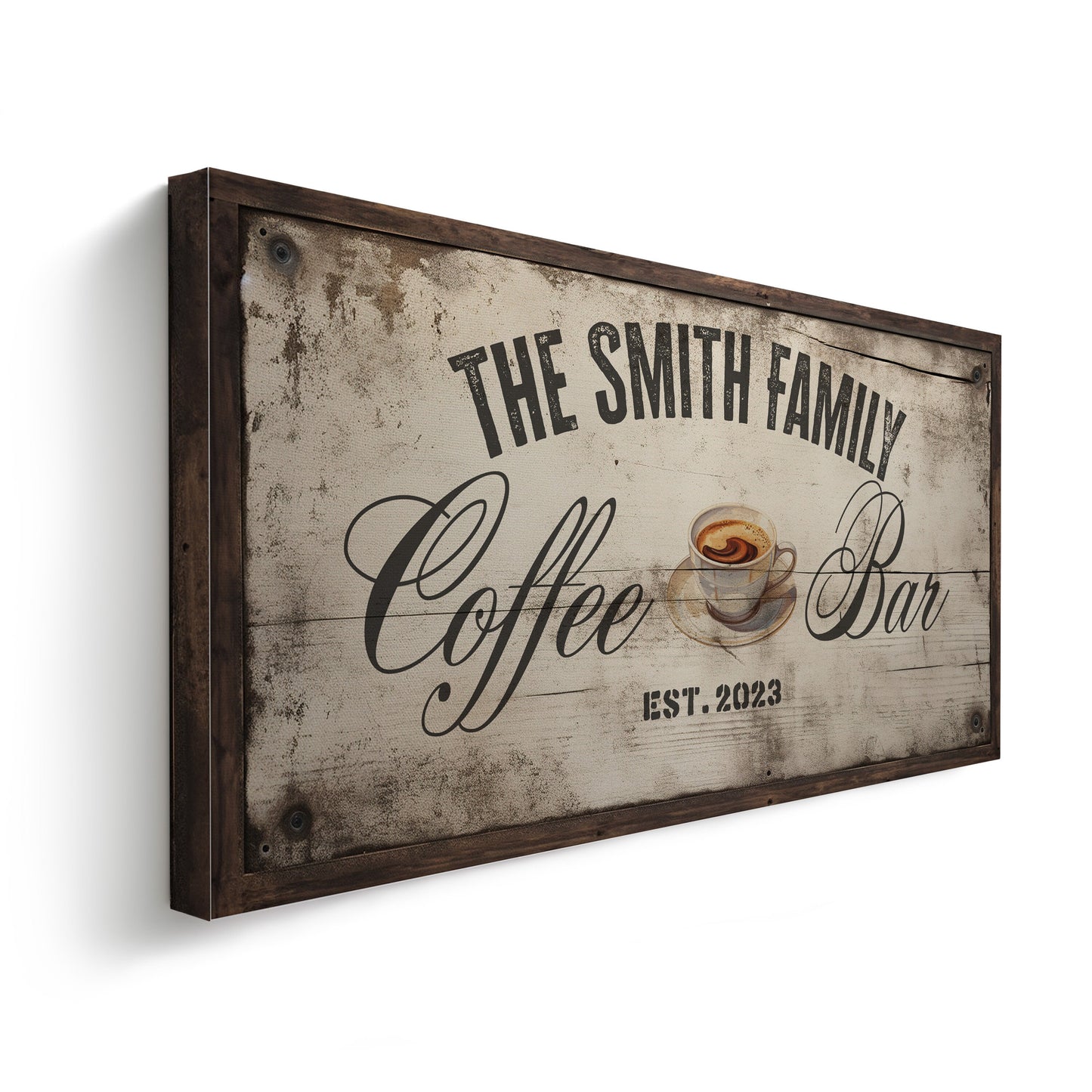 Rustic Coffee Bar Canvas Print: Personalized Family Name Sign