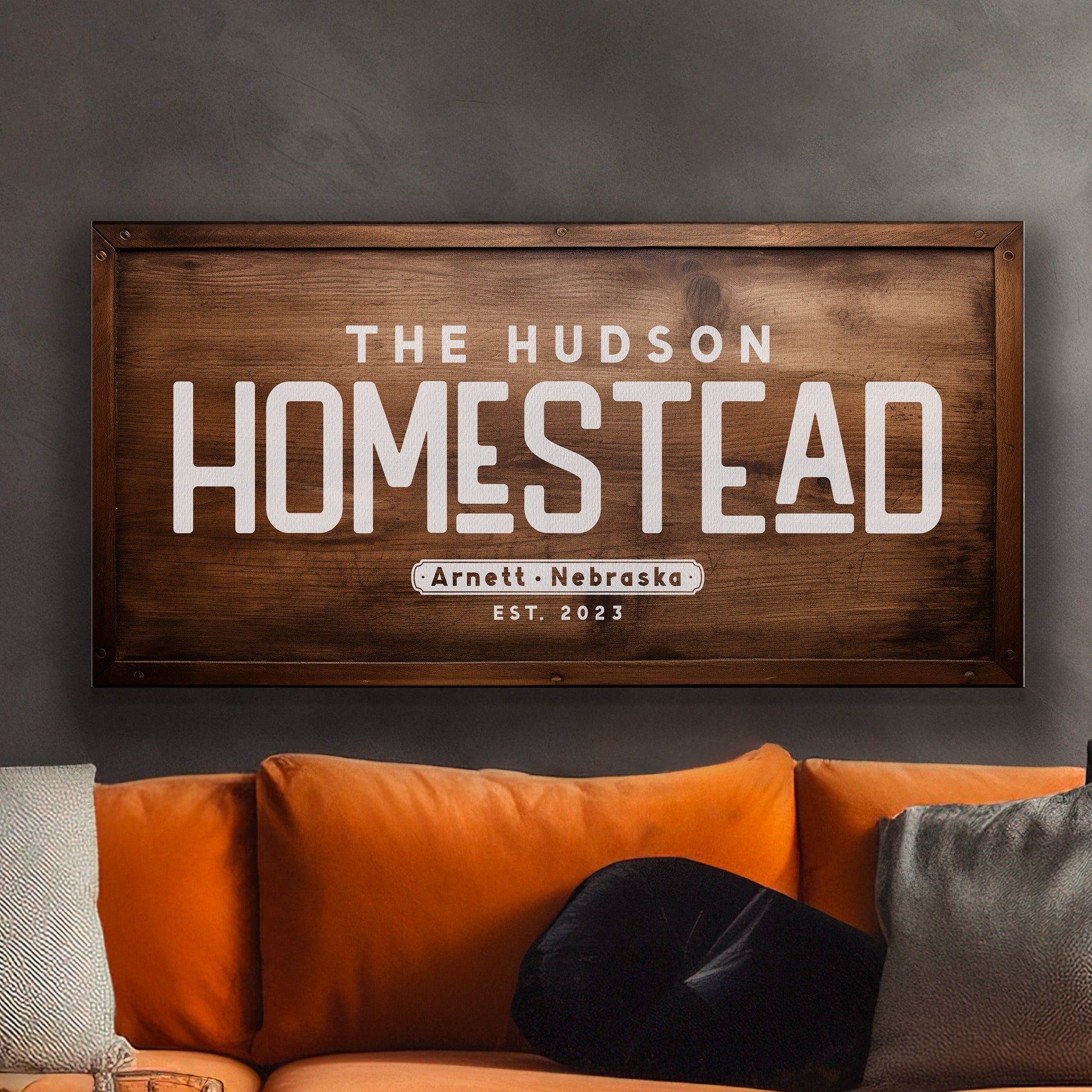 Farmhouse Sign, Personalized Homestead Sign, Farmhouse Wall Decor, Custom Family Name Farmhouse Sign, Name Date Farmstead Large Canvas Print