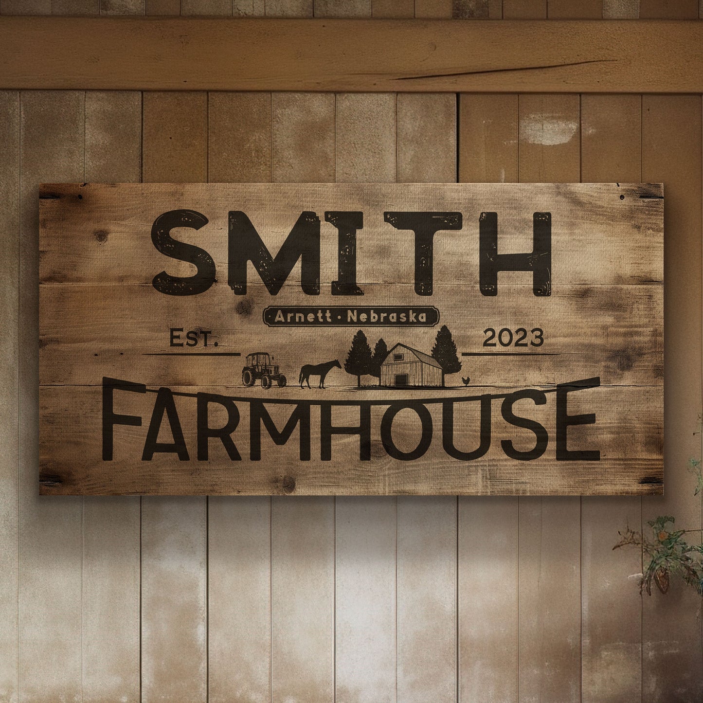 Farmhouse Sign, Personalized Homestead Sign, Farmhouse Wall Decor, Custom Family Name Farmhouse Sign, Name Date Farmstead Large Canvas Print