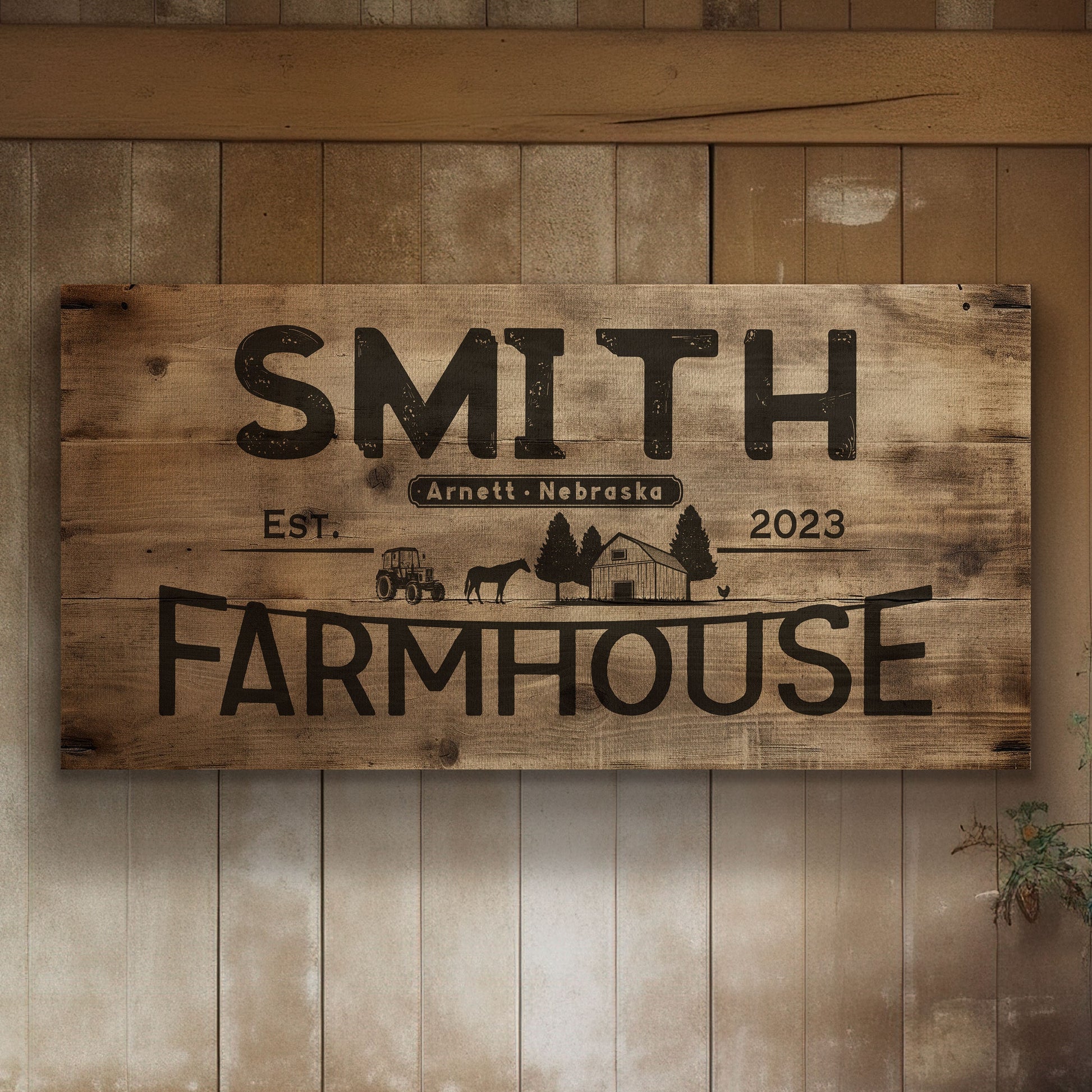 Farmhouse Sign, Personalized Homestead Sign, Farmhouse Wall Decor, Custom Family Name Farmhouse Sign, Name Date Farmstead Large Canvas Print
