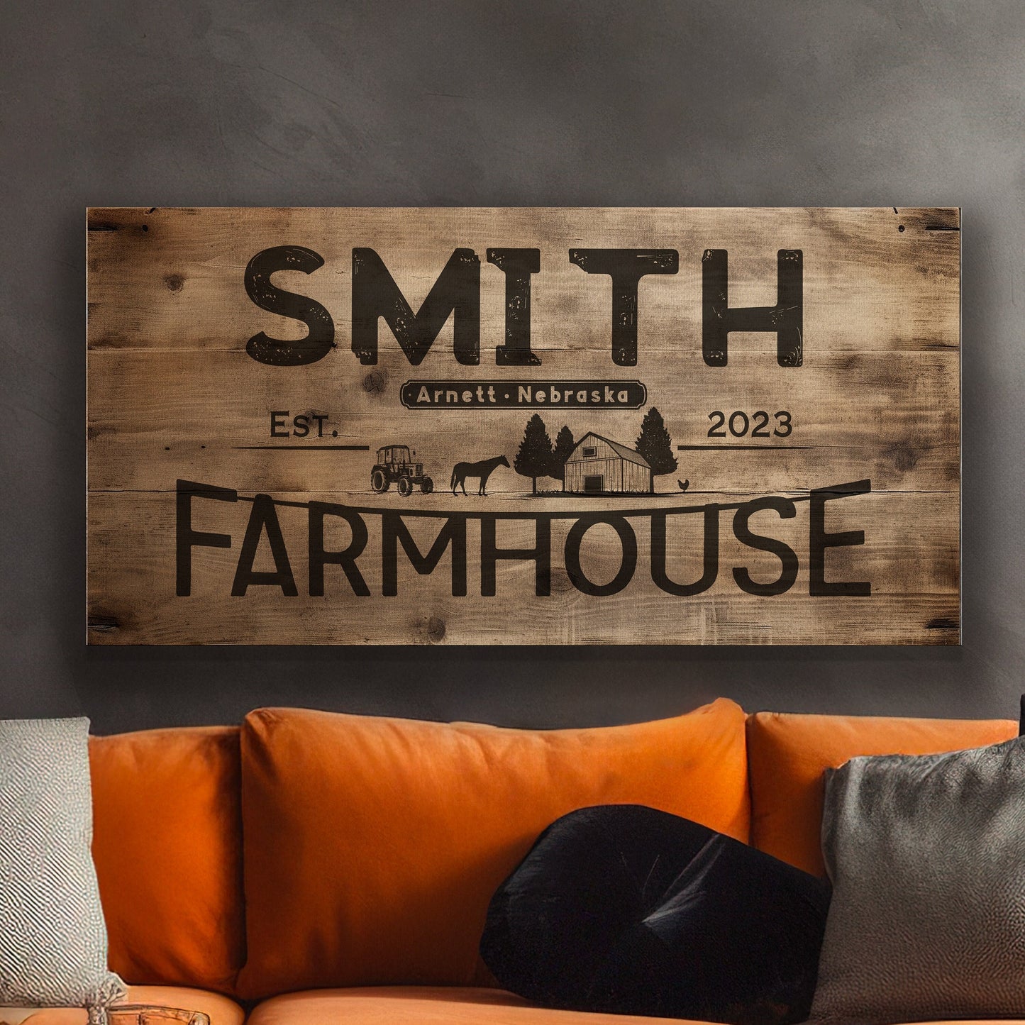 Farmhouse Sign, Personalized Homestead Sign, Farmhouse Wall Decor, Custom Family Name Farmhouse Sign, Name Date Farmstead Large Canvas Print