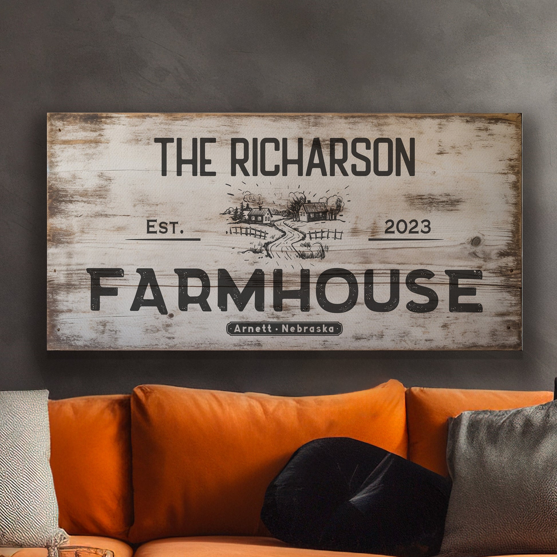 Farmhouse Sign, Personalized Homestead Sign, Farmhouse Wall Decor, Custom Family Name Farmhouse Sign, Name Date Farmstead Large Canvas Print