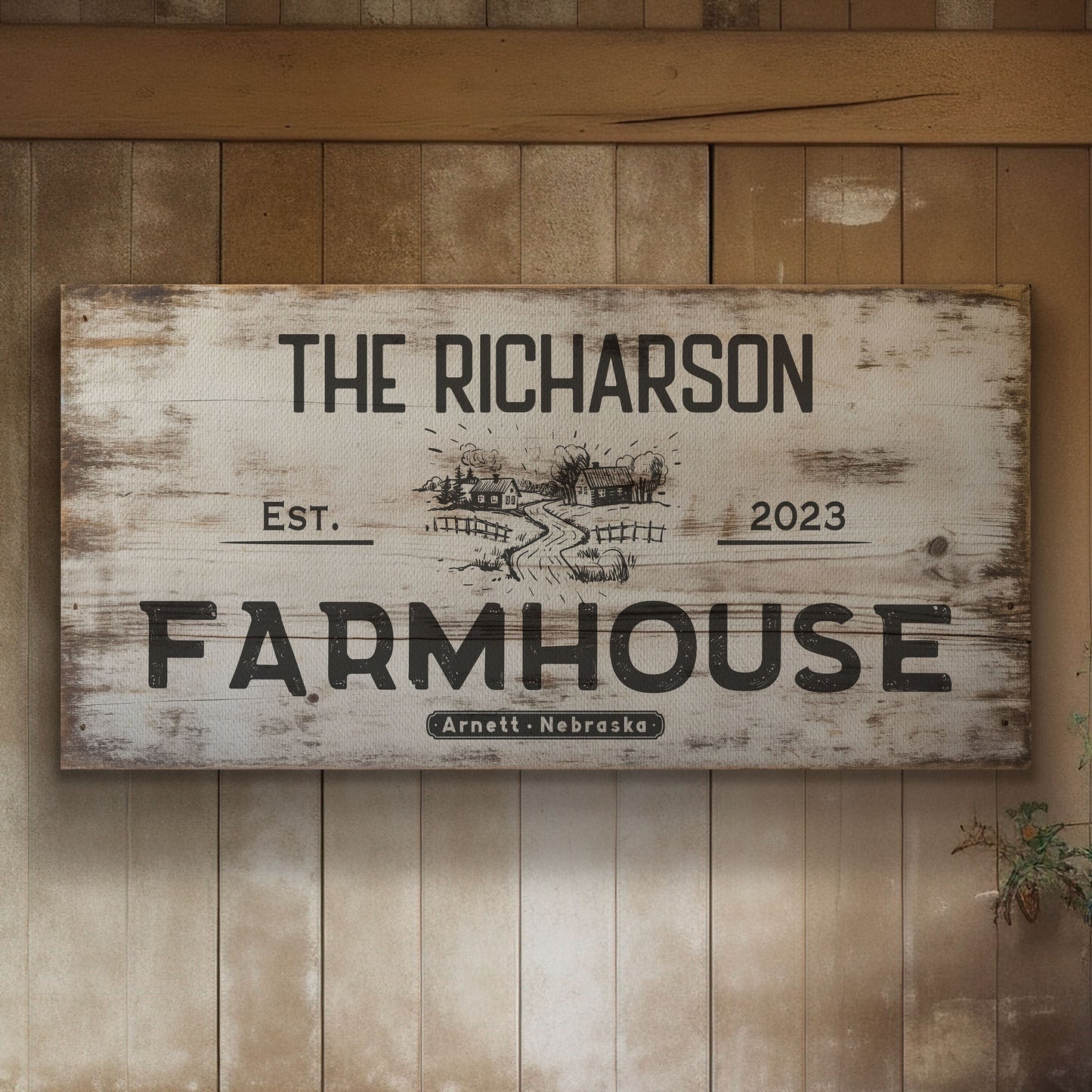 Farmhouse Sign, Personalized Homestead Sign, Farmhouse Wall Decor, Custom Family Name Farmhouse Sign, Name Date Farmstead Large Canvas Print