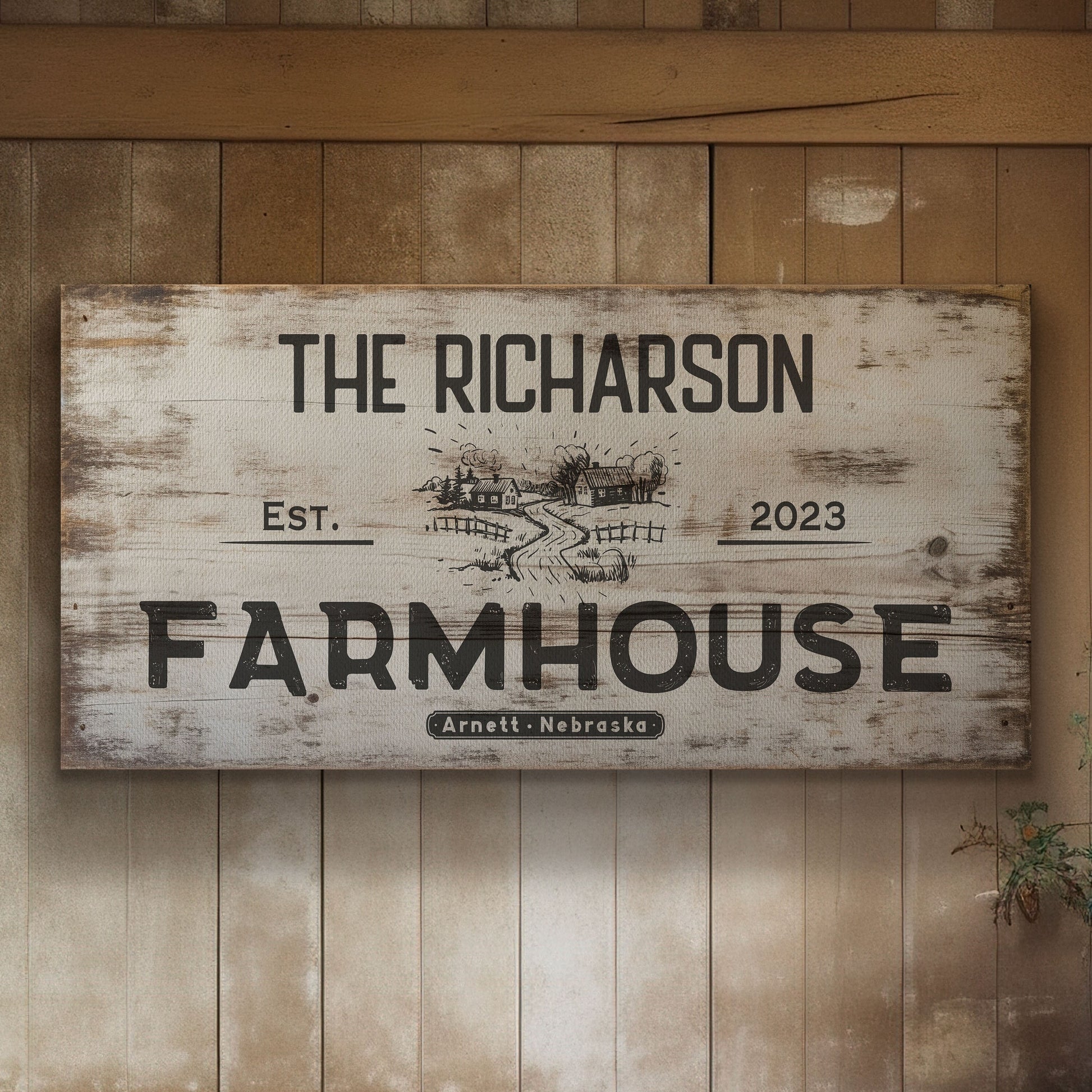 Farmhouse Sign, Personalized Homestead Sign, Farmhouse Wall Decor, Custom Family Name Farmhouse Sign, Name Date Farmstead Large Canvas Print