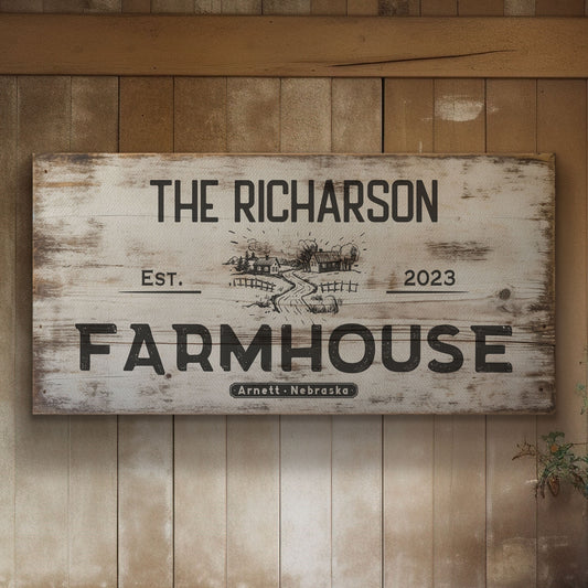 Farmhouse Sign, Personalized Homestead Sign, Farmhouse Wall Decor, Custom Family Name Farmhouse Sign, Name Date Farmstead Large Canvas Print