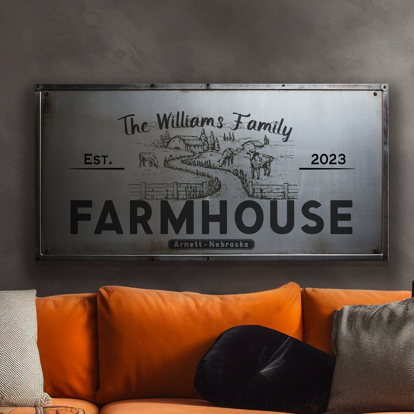 Farmhouse Sign, Personalized Homestead Sign, Farmhouse Wall Decor, Custom Family Name Farmhouse Sign, Name Date Farmstead Large Canvas Print