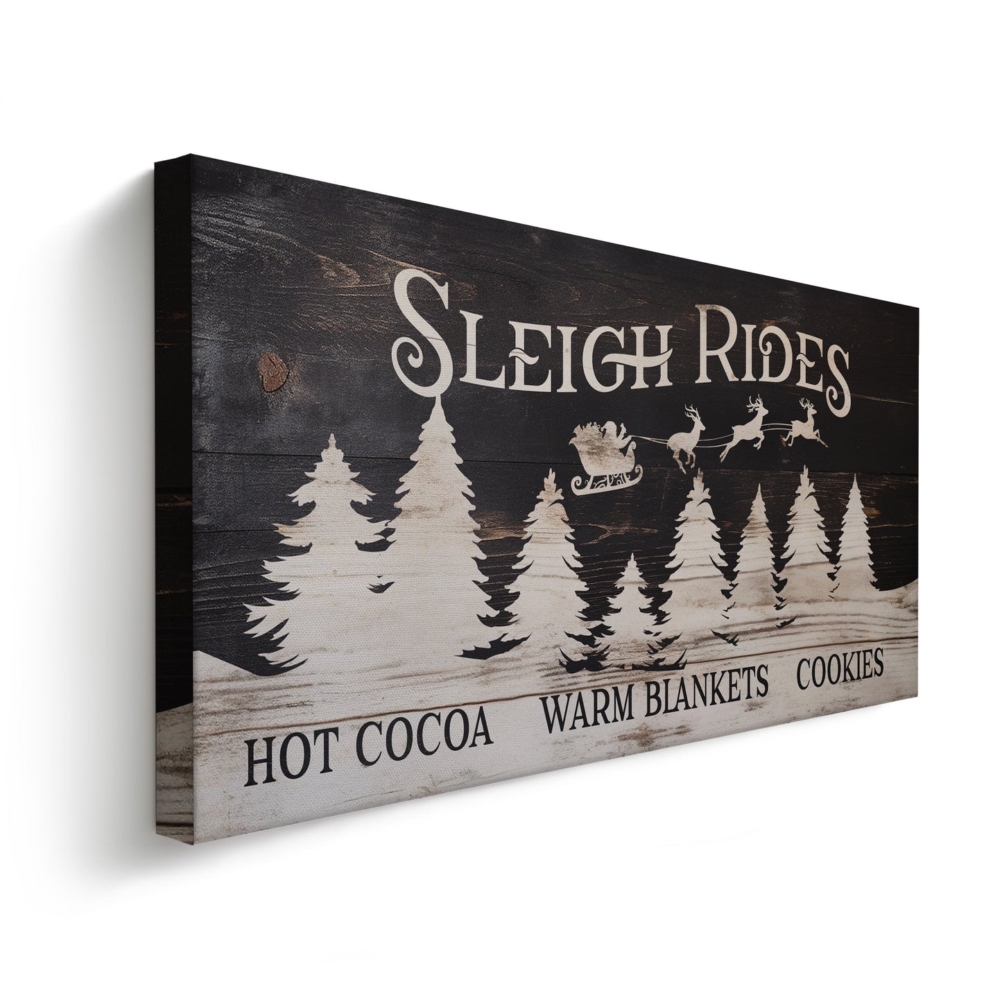 Sleigh Rides Sign Custom Family Name Old Fashioned Farmhouse Christmas Personalised Rustic Santa Christmas Decor Canvas Art