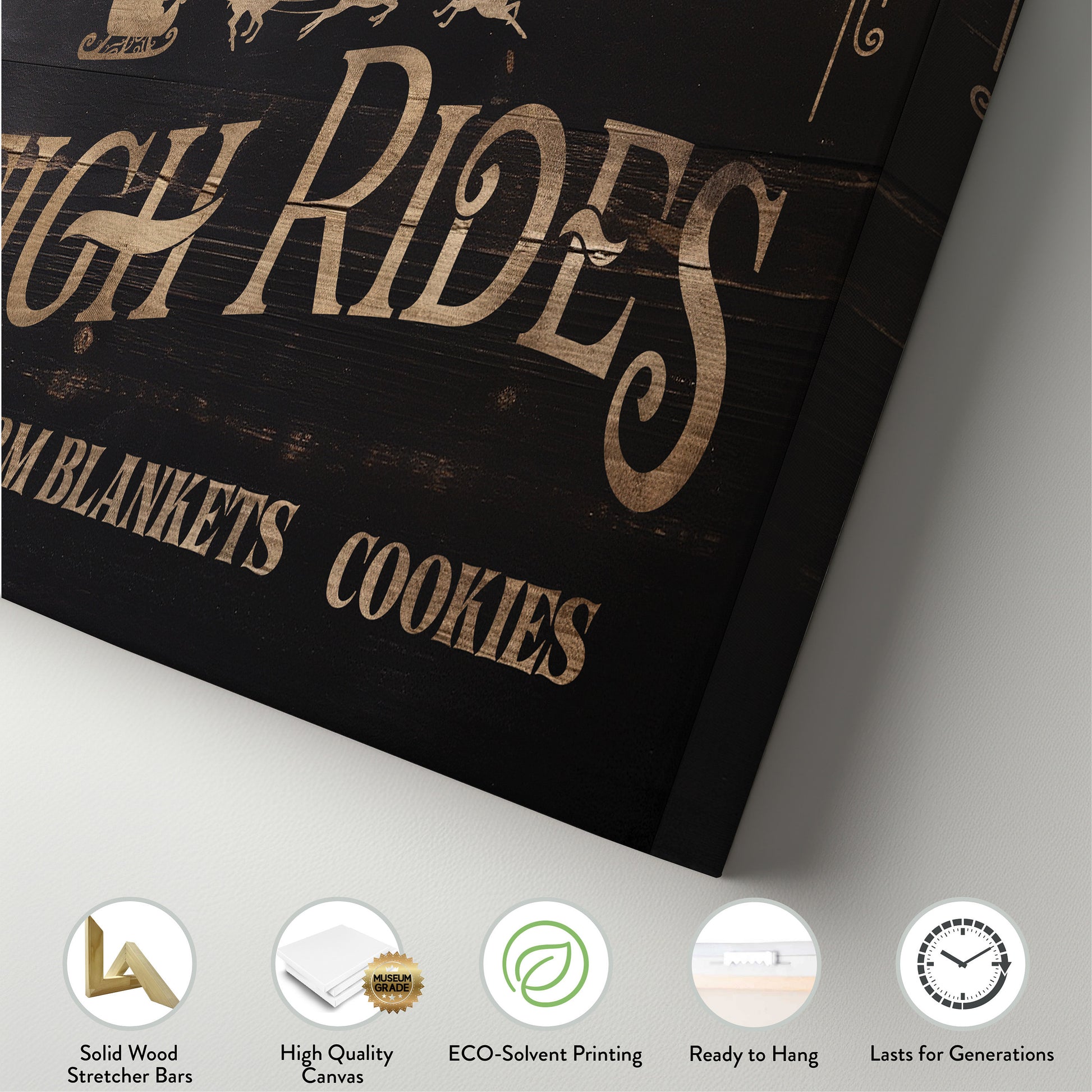 Sleigh Rides Sign Custom Family Name Old Fashioned Farmhouse Christmas Personalised Rustic Santa Christmas Decor Canvas Art