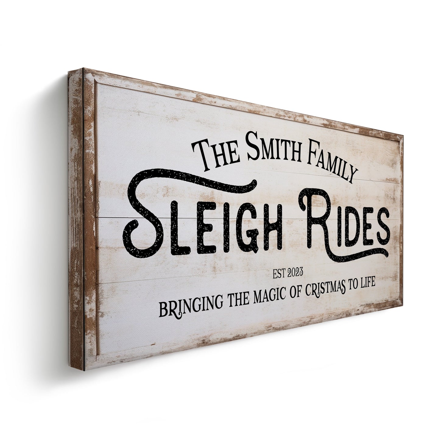 Sleigh Rides Sign Custom Family Name Old Fashioned Farmhouse Christmas Personalised Rustic Santa Christmas Decor Canvas Art