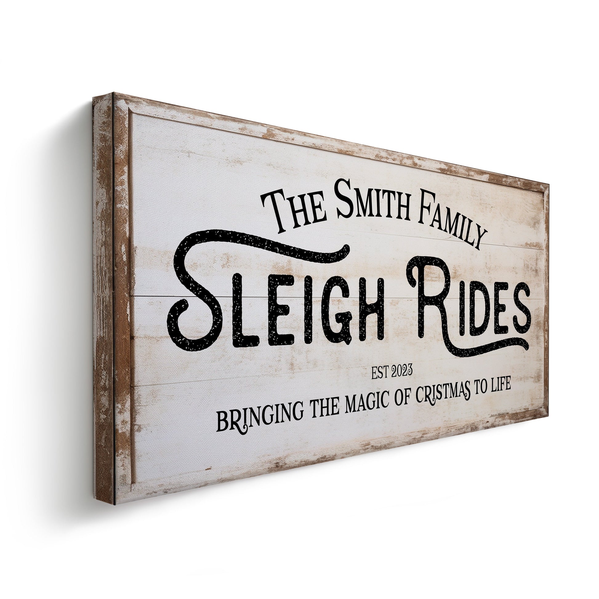 Sleigh Rides Sign Custom Family Name Old Fashioned Farmhouse Christmas Personalised Rustic Santa Christmas Decor Canvas Art