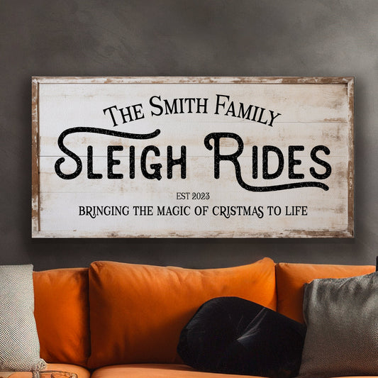 Sleigh Rides Sign Custom Family Name Old Fashioned Farmhouse Christmas Personalised Rustic Santa Christmas Decor Canvas Art