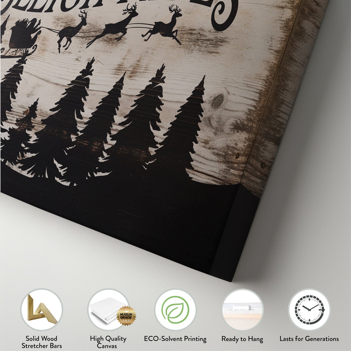 Sleigh Rides Sign  Old Fashioned Farmhouse Christmas Rustic Santa Christmas Wood Textured Canvas Print Decor Canvas Art