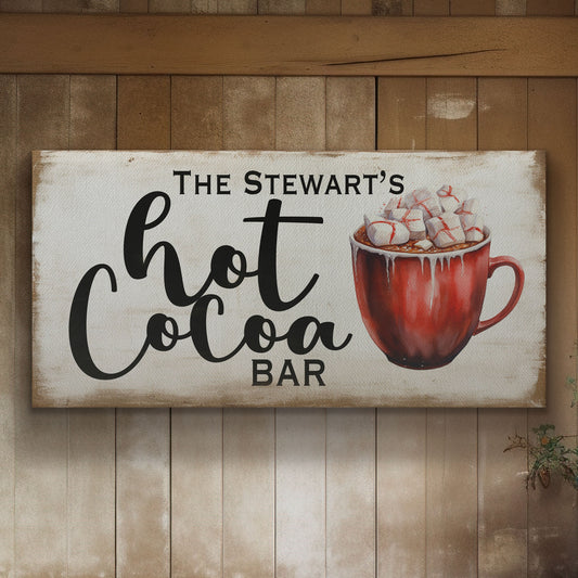 Hot Cocoa Bar Sign Personalized Christmas Rustic Farmhouse Vintage Holiday Canvas Print Decor Custom Old Fashioned Chocolate Canvas Art