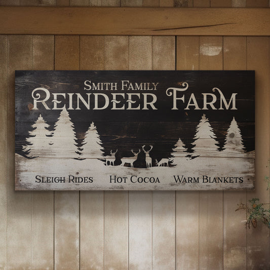 Reindeer Farm Sign Personalized Christmas Rustic Farmhouse Vintage Holiday Canvas Print Decor Custom Old Fashioned Canvas Art
