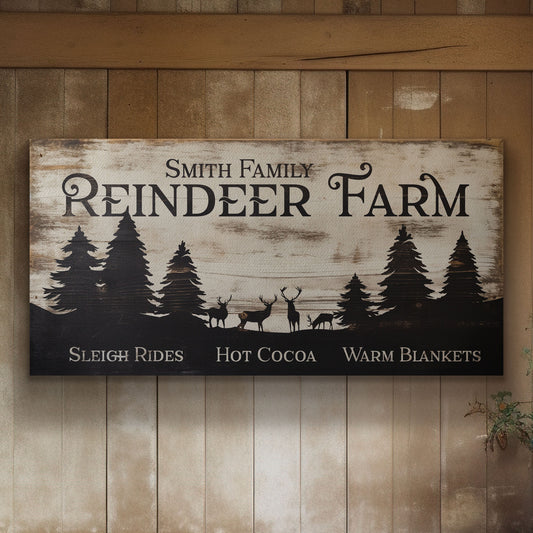 Reindeer Farm Sign Personalized Christmas Rustic Farmhouse Vintage Holiday Canvas Print Decor Custom Old Fashioned Canvas Art