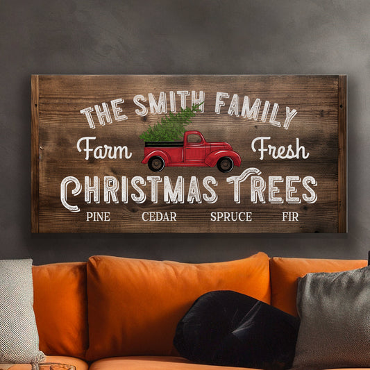 Personalized Christmas Tree Farm Sign Christmas Rustic Farmhouse Vintage Holiday Canvas Print Decor Custom Old Fashioned Canvas Art