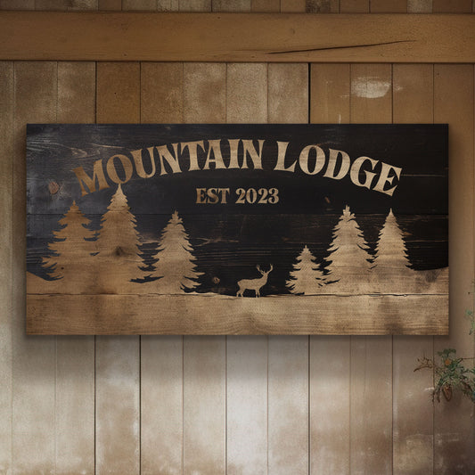 Mountain Lodge Sign Personalized Cabin Decor Rustic Farmhouse Vintage Holiday Canvas Print Decor Custom Old Fashioned Christmas Canvas Art