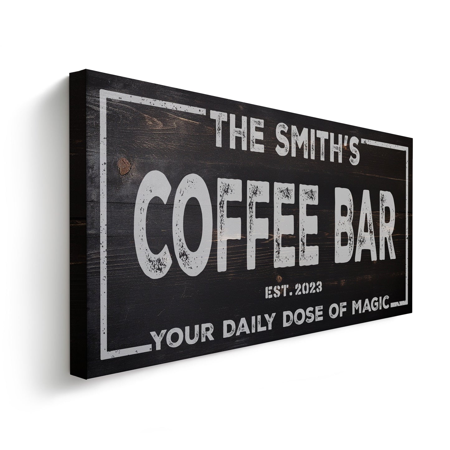Personalized Coffee Bar Canvas Print: Rustic Kitchen Wall Art