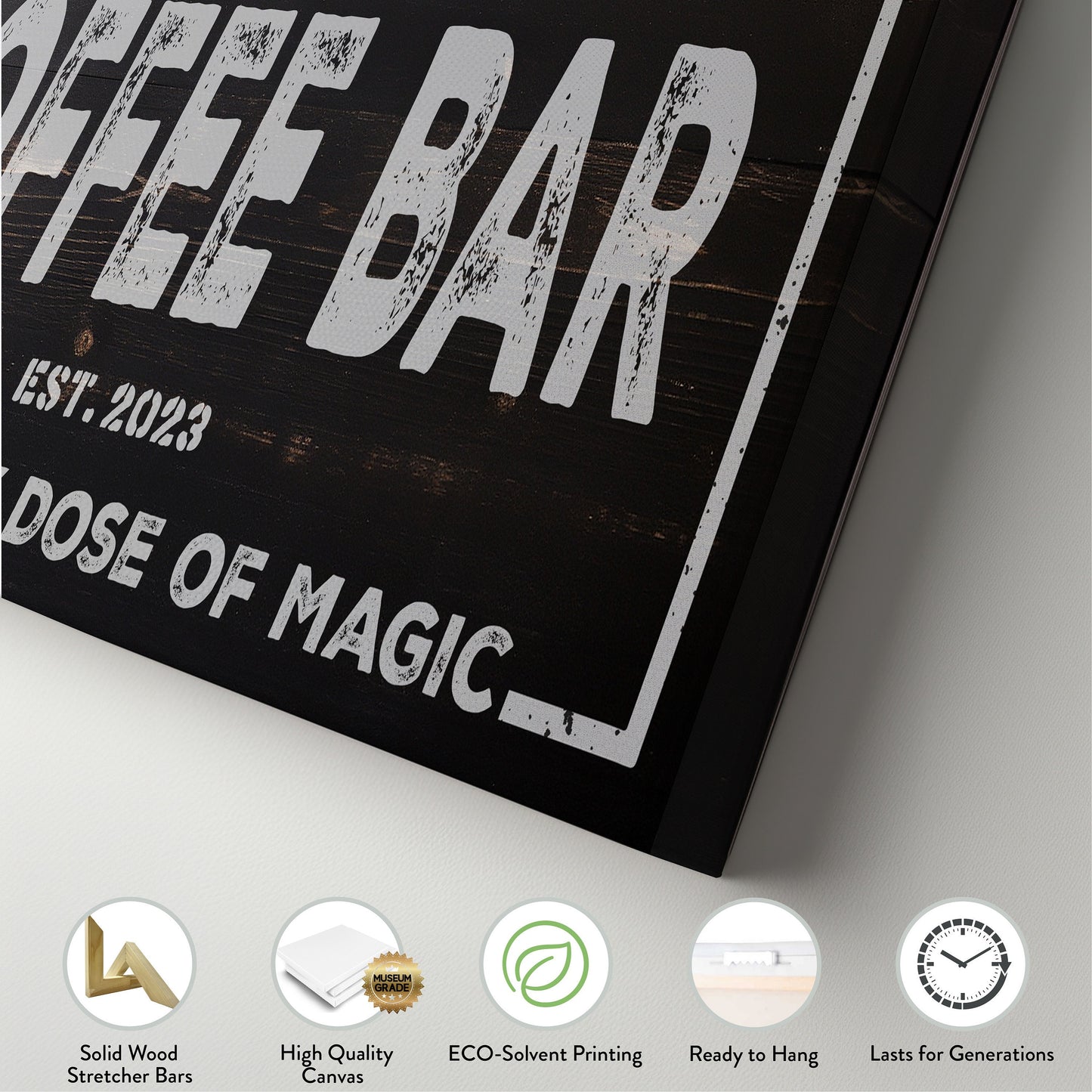 Personalized Coffee Bar Canvas Print: Rustic Kitchen Wall Art