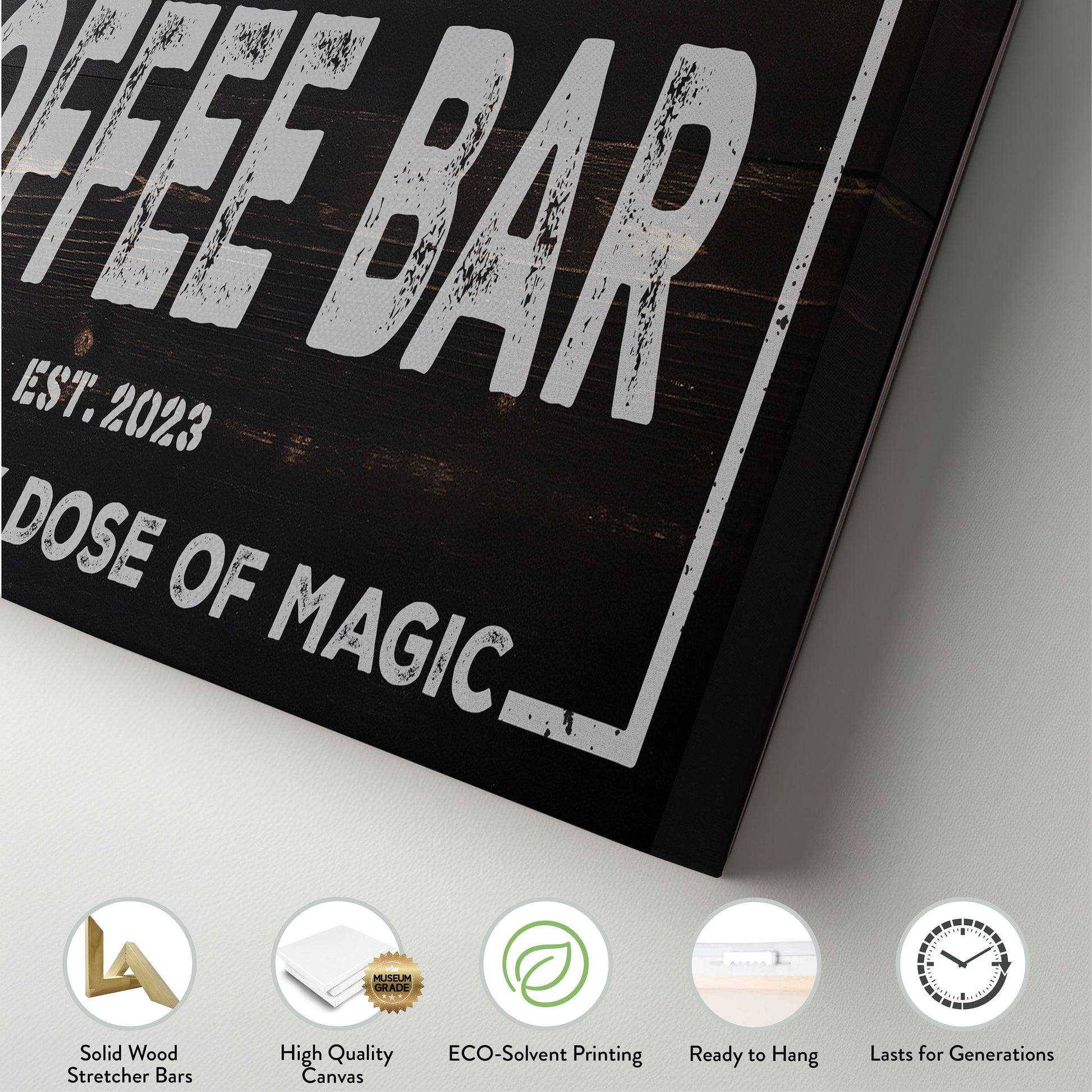 Personalized Coffee Bar Canvas Print: Rustic Kitchen Wall Art