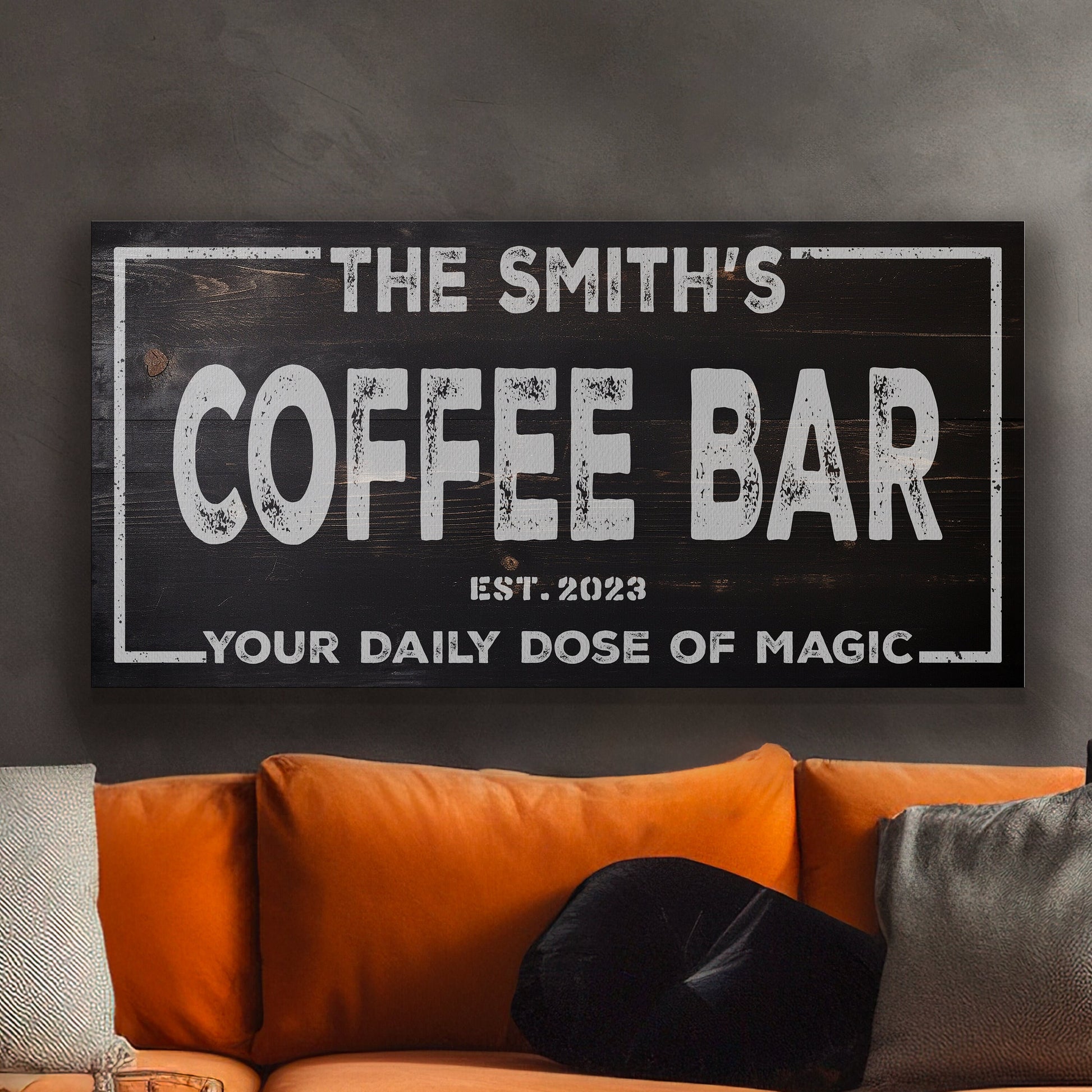 Personalized Coffee Bar Canvas Print: Rustic Kitchen Wall Art