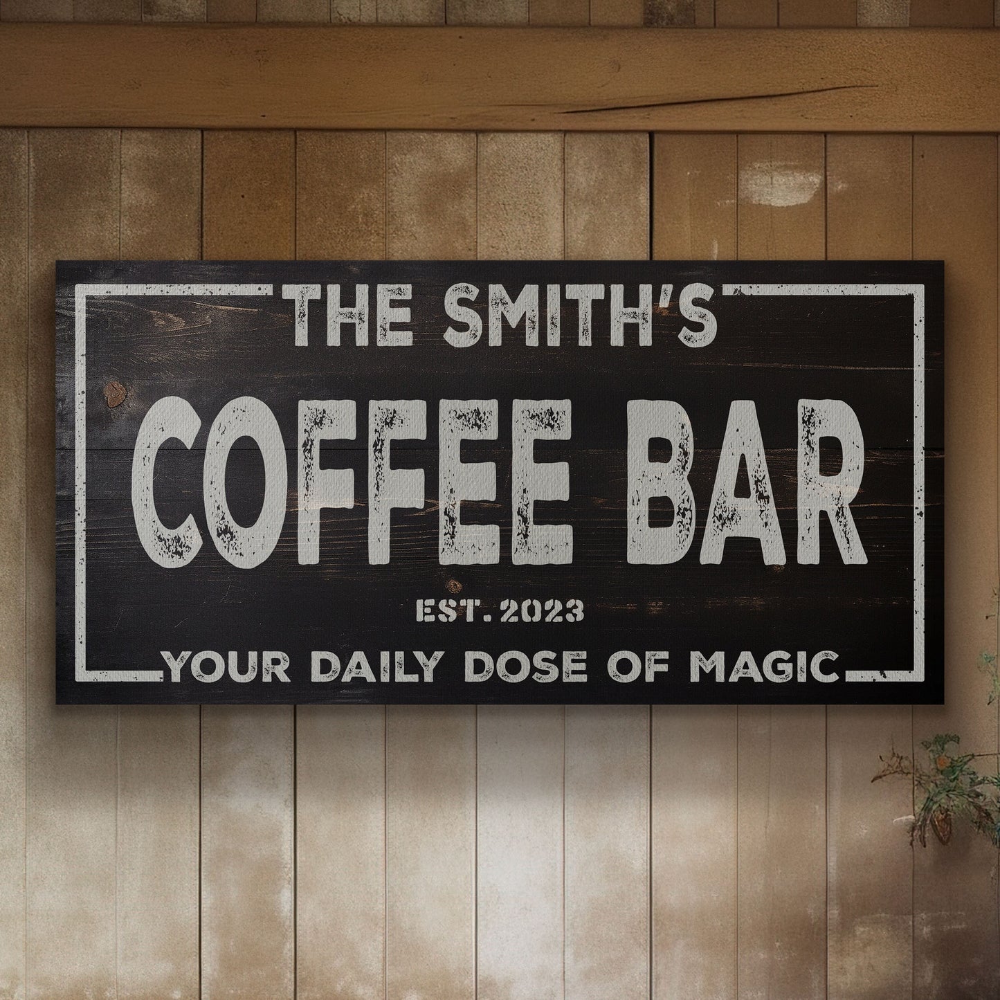 Personalized Coffee Bar Canvas Print: Rustic Kitchen Wall Art