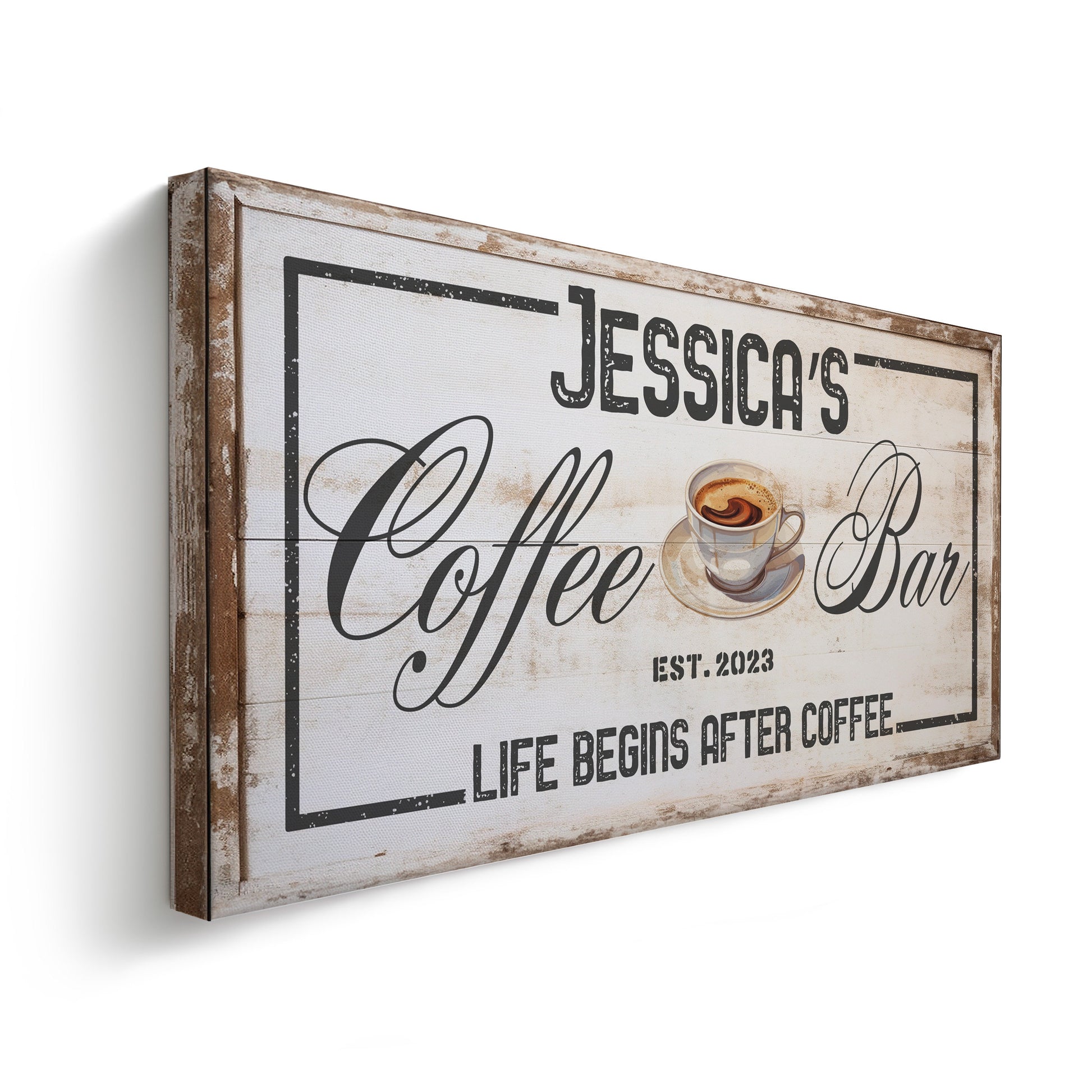 Coffee Bar Sign Rustic Coffee Station Bar Wall Art, Personalized Family Name Sign Custom Wall Art Kitchen, Custom Coffee Corner CANVAS Print