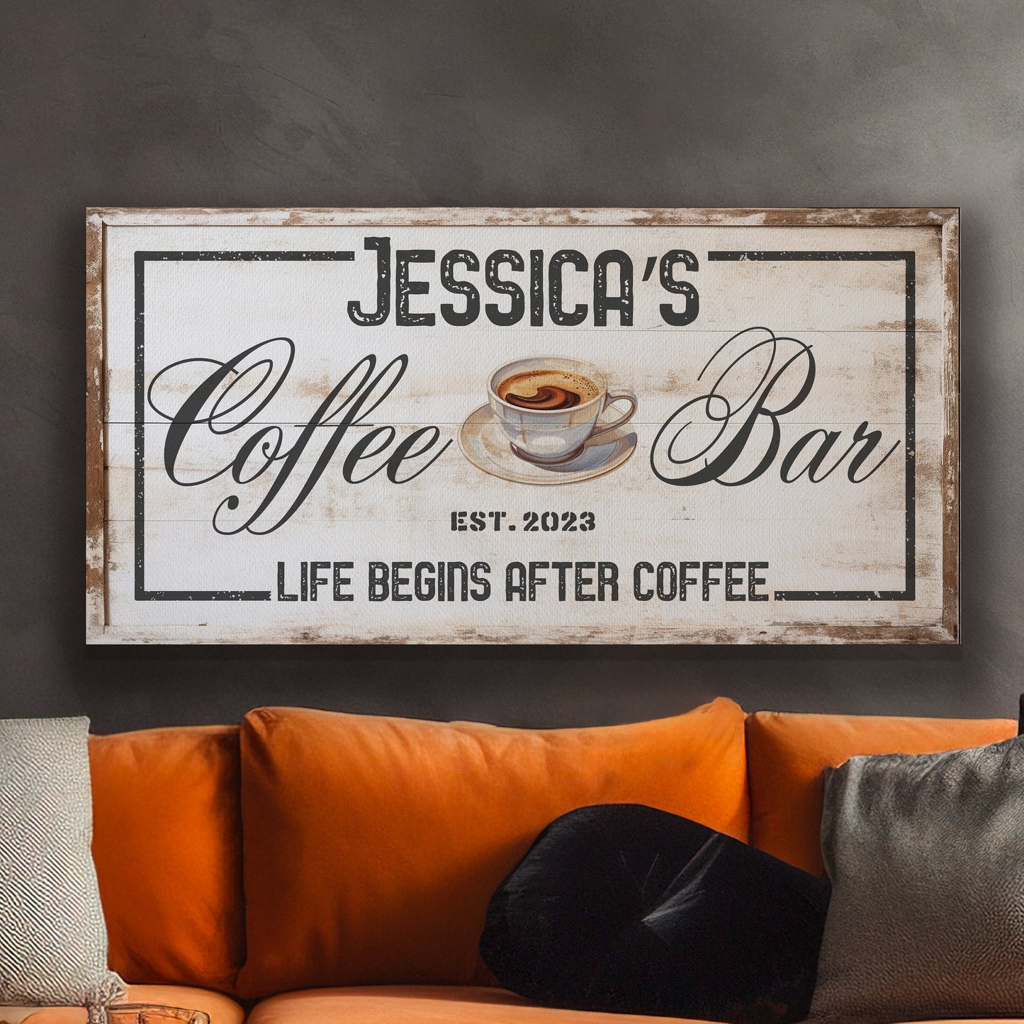 Coffee Bar Sign Rustic Coffee Station Bar Wall Art, Personalized Family Name Sign Custom Wall Art Kitchen, Custom Coffee Corner CANVAS Print