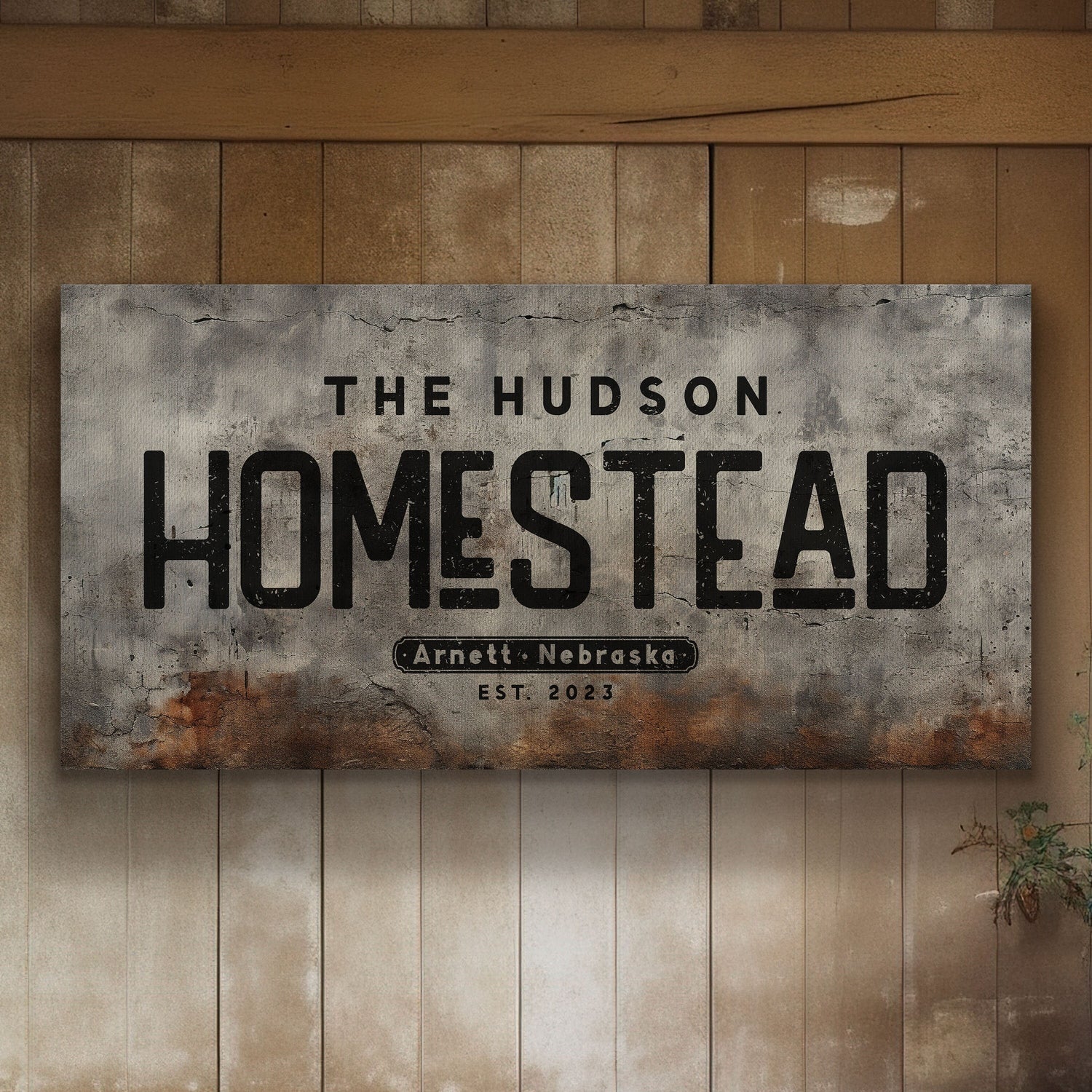Farmhouse Sign, Personalized Homestead Sign, Farmhouse Wall Decor, Custom Family Name Farmhouse Sign, Name Date Farmstead Large Canvas Print