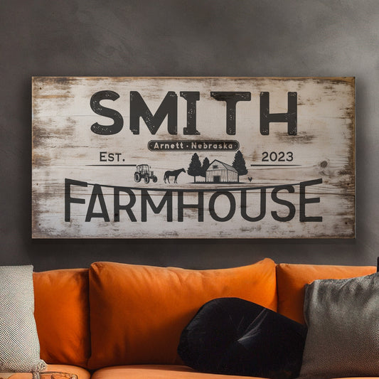 Farmhouse Sign, Personalized Homestead Sign, Farmhouse Wall Decor, Custom Family Name Farmhouse Sign, Name Date Farmstead Large Canvas Print