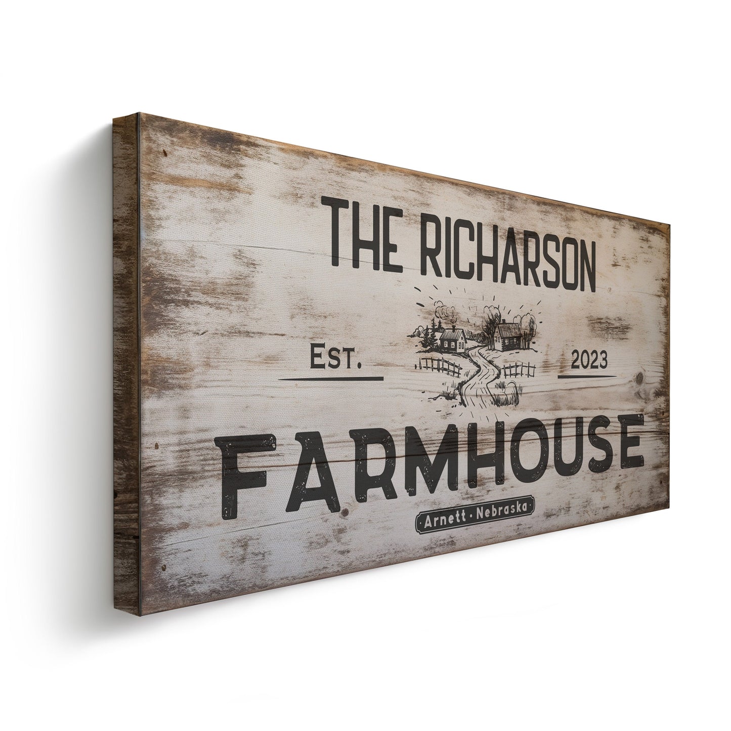 Farmhouse Sign, Personalized Homestead Sign, Farmhouse Wall Decor, Custom Family Name Farmhouse Sign, Name Date Farmstead Large Canvas Print