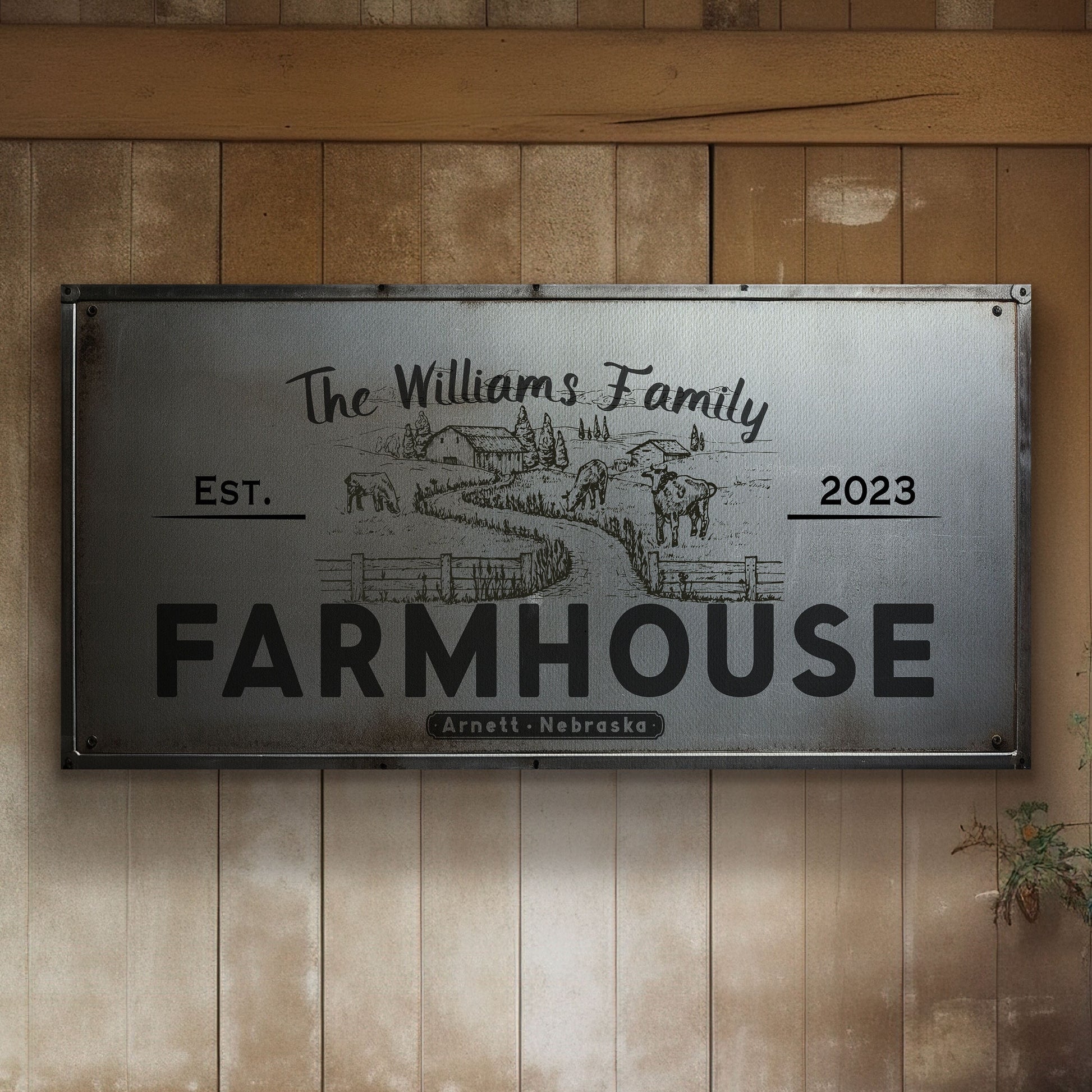 Farmhouse Sign, Personalized Homestead Sign, Farmhouse Wall Decor, Custom Family Name Farmhouse Sign, Name Date Farmstead Large Canvas Print
