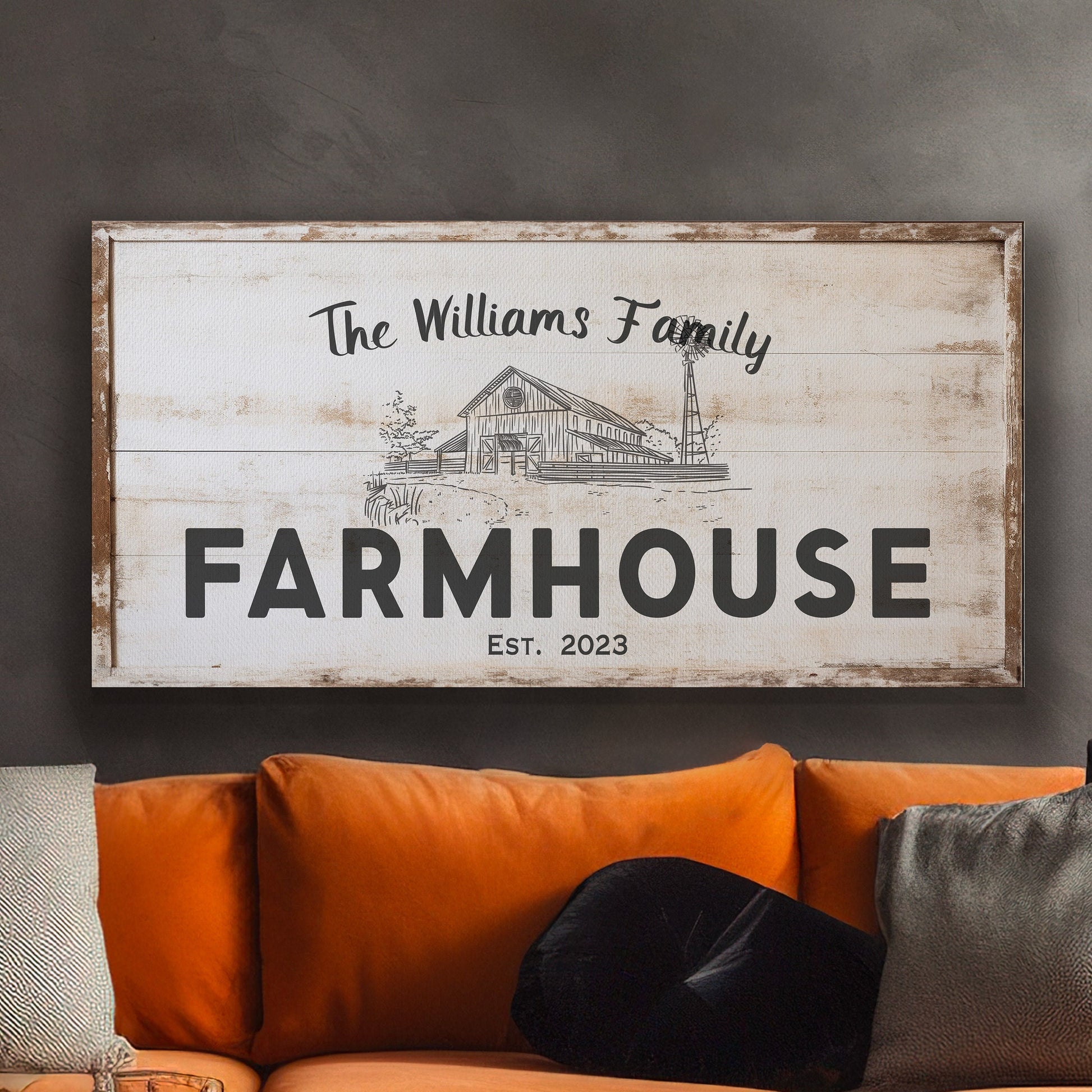Farmhouse Sign, Personalized Homestead Sign, Farmhouse Wall Decor, Custom Family Name Farmhouse Sign, Name Date Farmstead Large Canvas Print