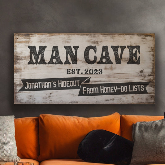 Personalized Man Cave Sign, Canvas Decor For men, Bar Signage For Basement, Father's Day Gifts, Custom Hideout Canvas Art