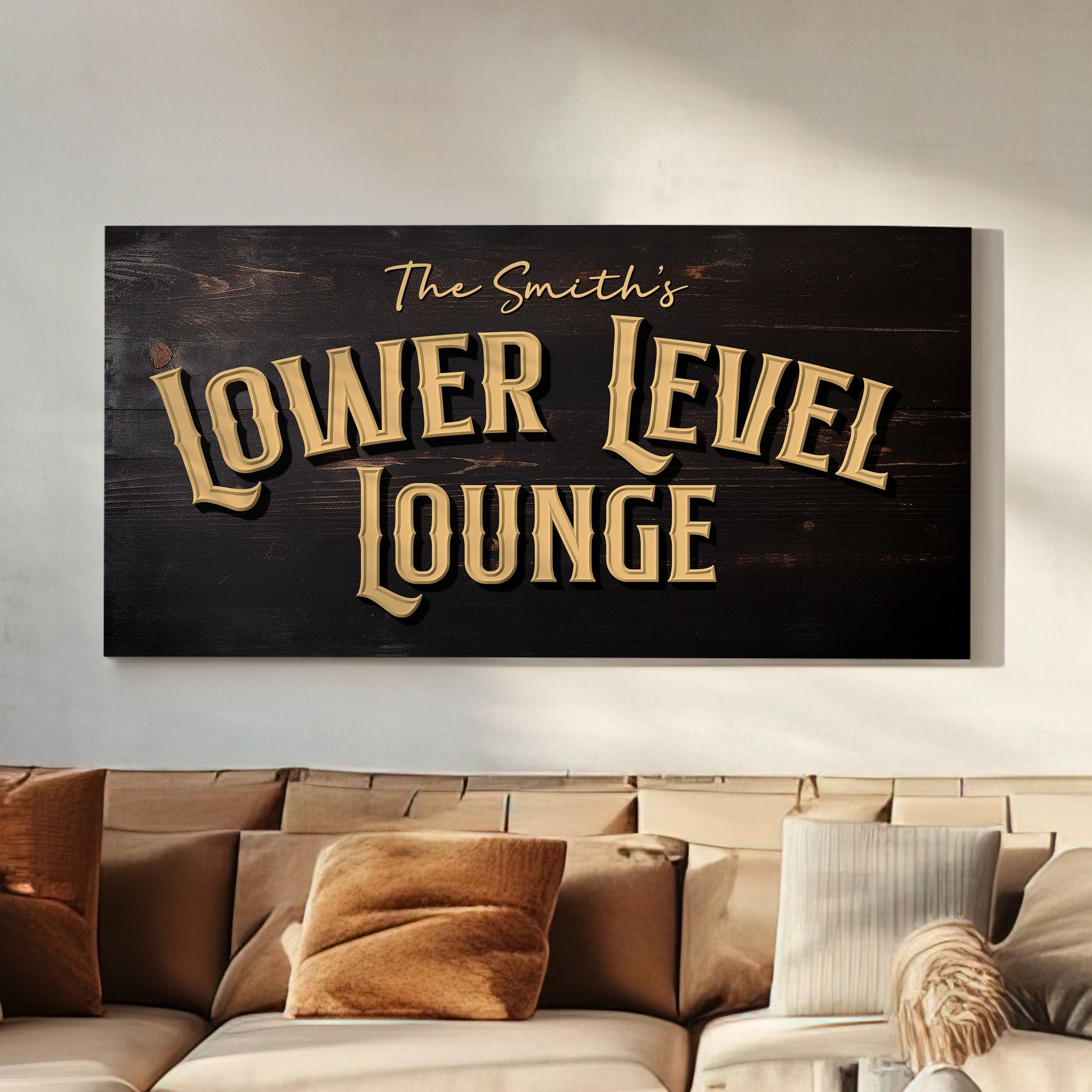 Custom Whiskey Bar Sign - Personalized Man Cave Canvas Art - Lower Level Lounge Decor with Custom Family Name - High Quality Canvas Print