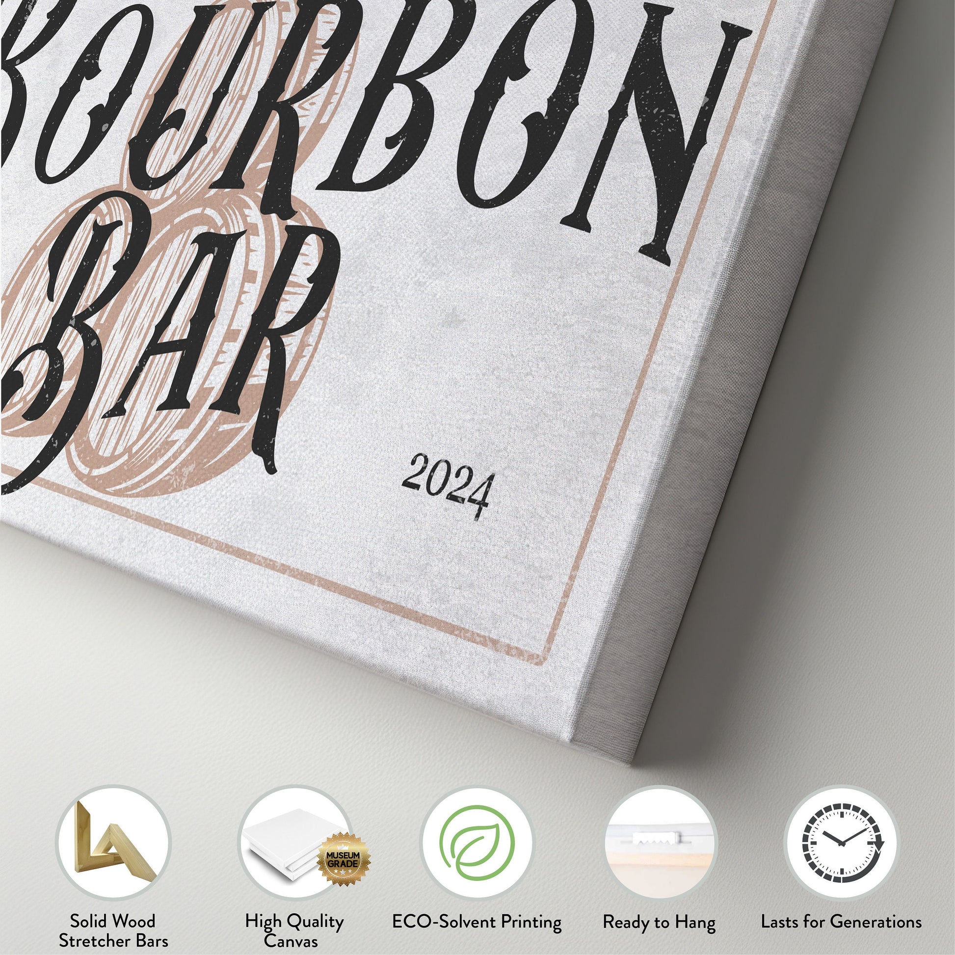 Custom Bourbon Bar Sign - Personalized Man Cave Canvas Art - Whiskey Bar Rustic Decor with Custom Family Name - High Quality Canvas Print