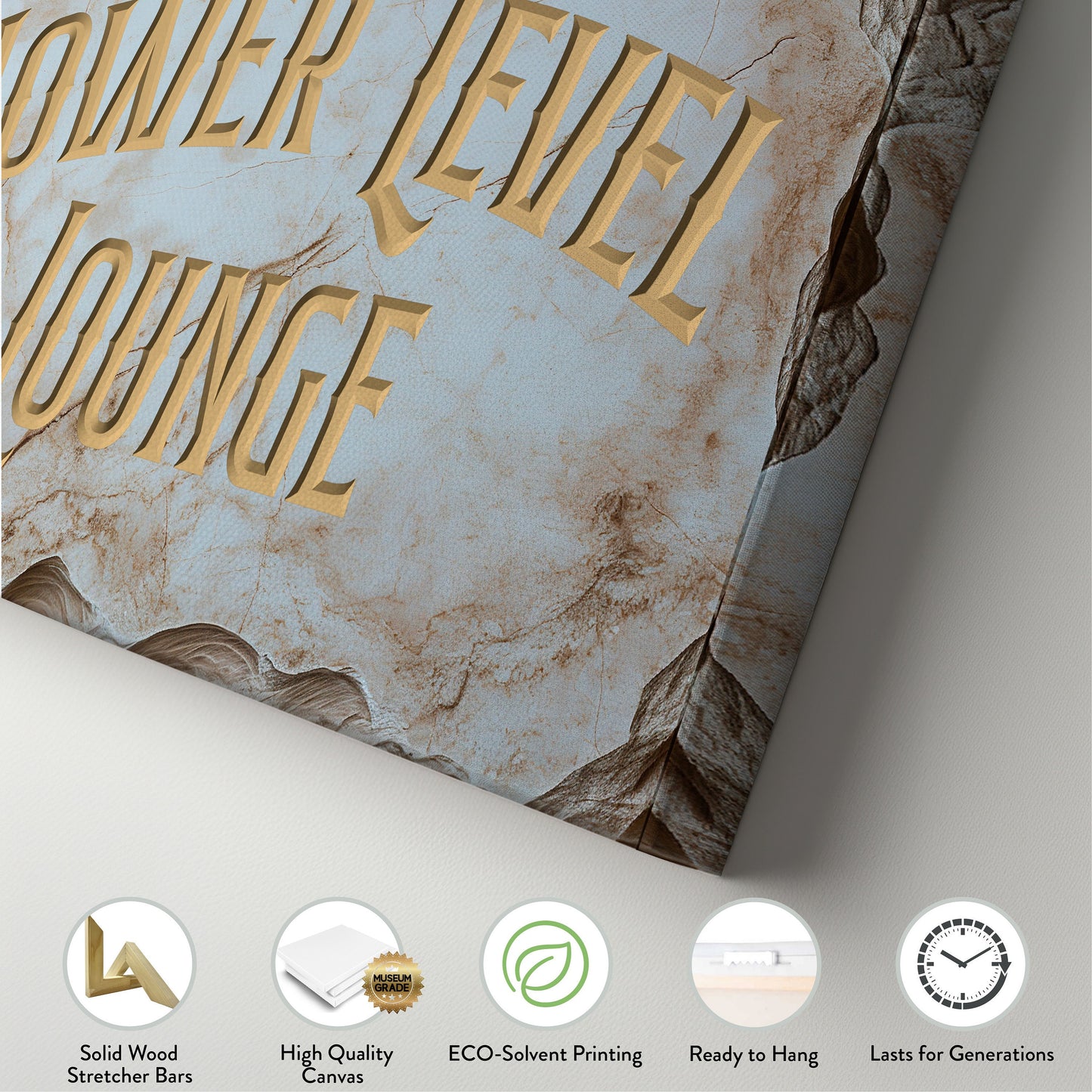 Custom Whiskey Bar Sign - Personalized Man Cave Marble Texture Lower Level Lounge Decor with Custom Family Name - High Quality Canvas Print