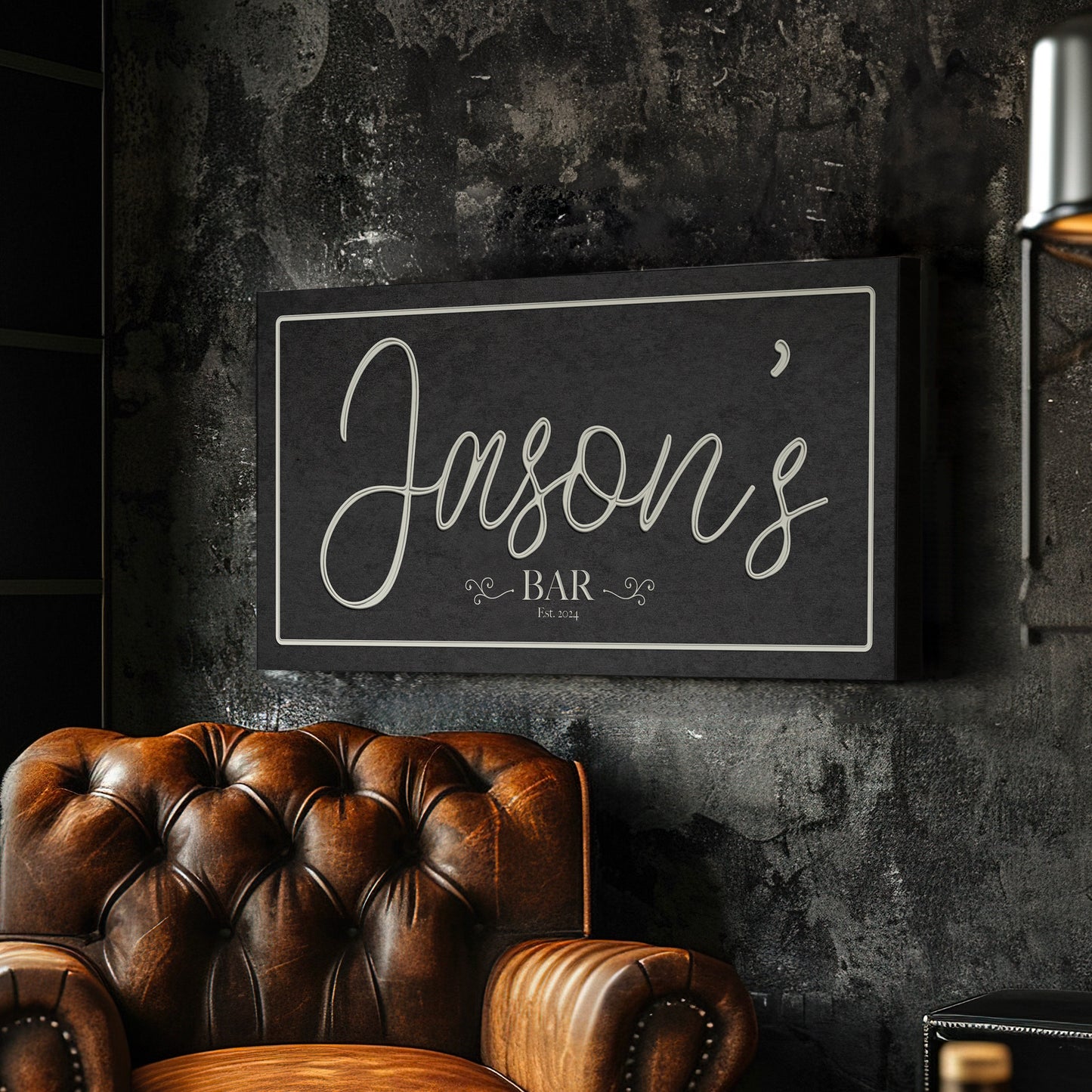 Custom Whiskey Bar Sign - Personalized Man Cave Canvas Art - Rustic Decor with Custom Family Name - Elegant Bar High Quality Canvas Print